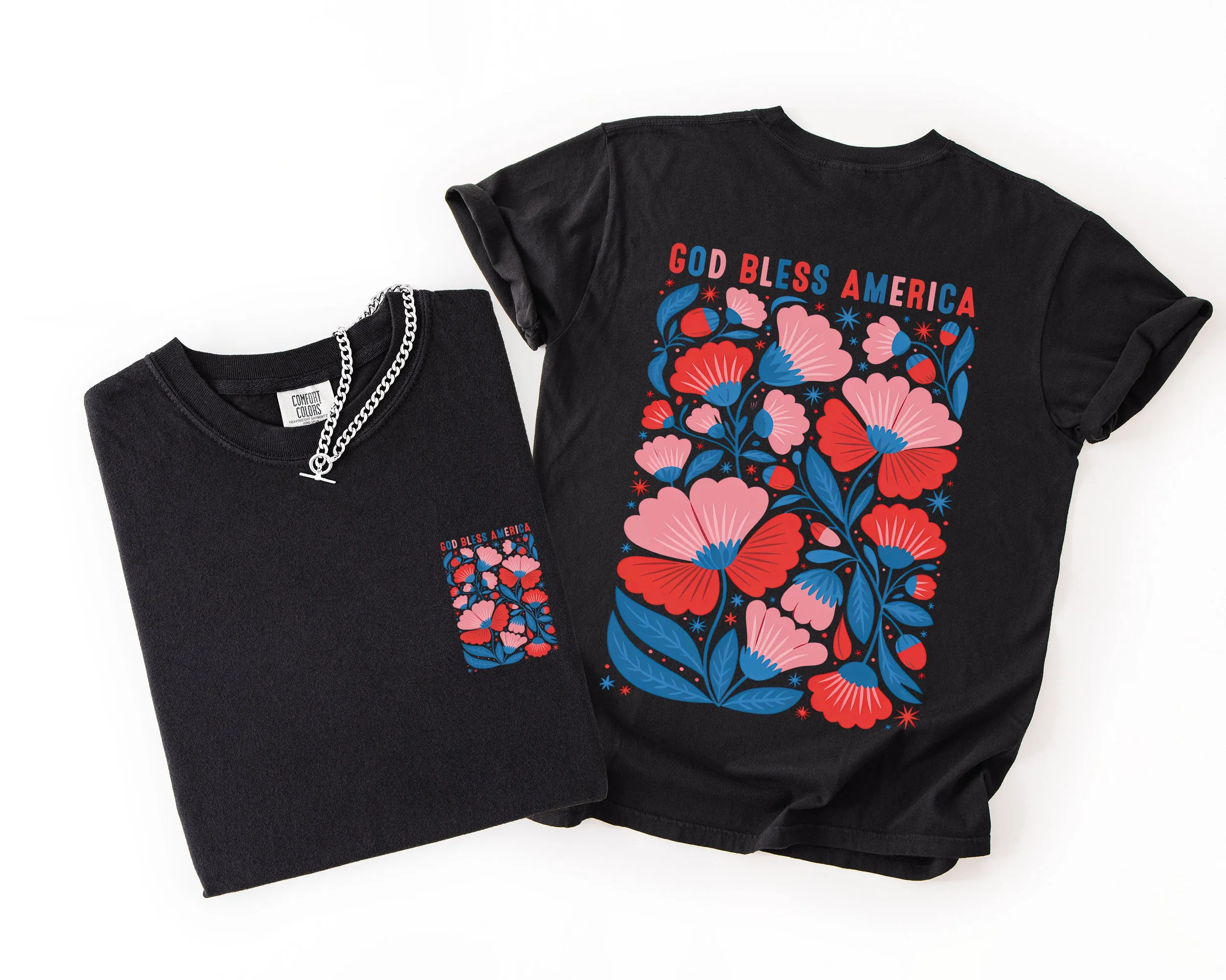 God Bless America, Floral, Flowers, USA, 4th of July Comfort Colors T-Shirt sold by Refinery Number One product image thumbnail 5