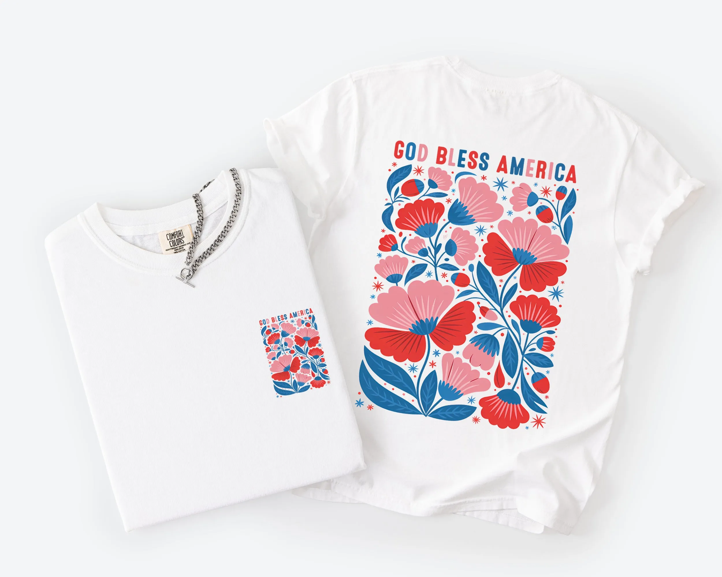 God Bless America, Floral, Flowers, USA, 4th of July Comfort Colors T-Shirt sold by Refinery Number One product image thumbnail 3
