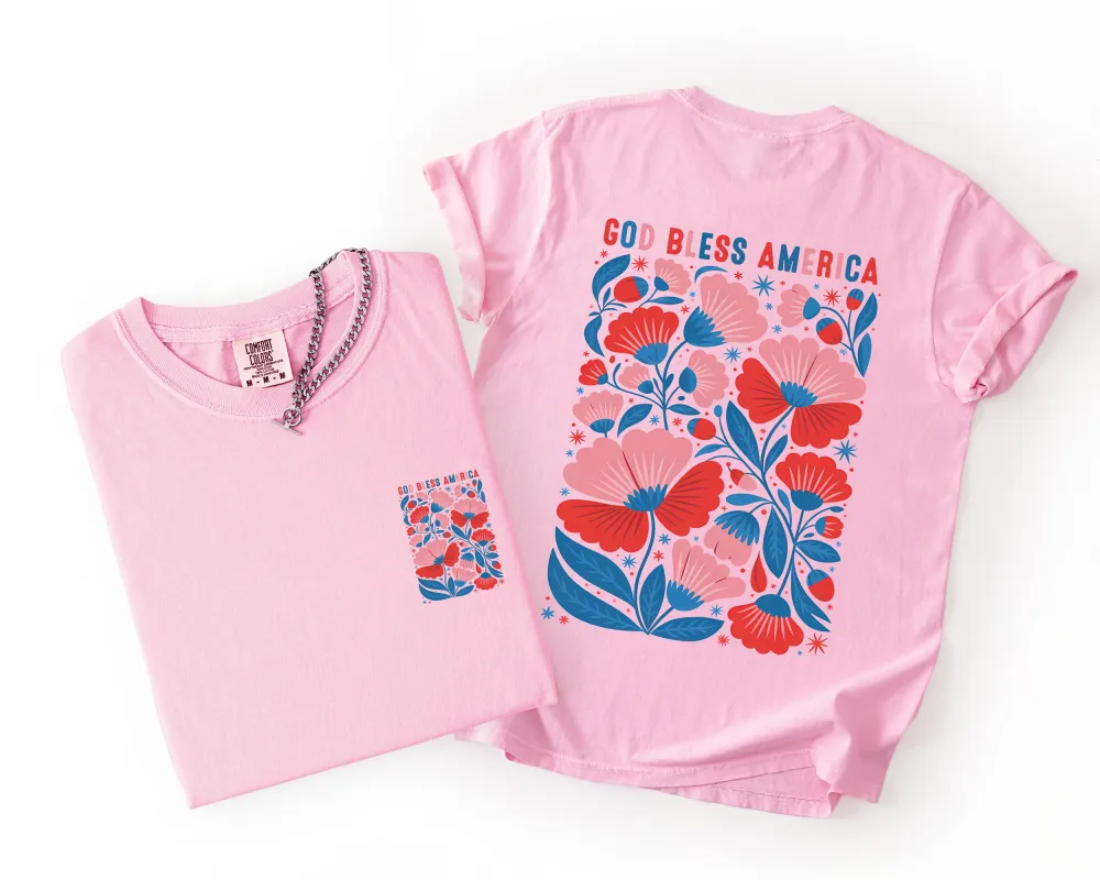 God Bless America, Floral, Flowers, USA, 4th of July Comfort Colors T-Shirt made by Refinery Number One
