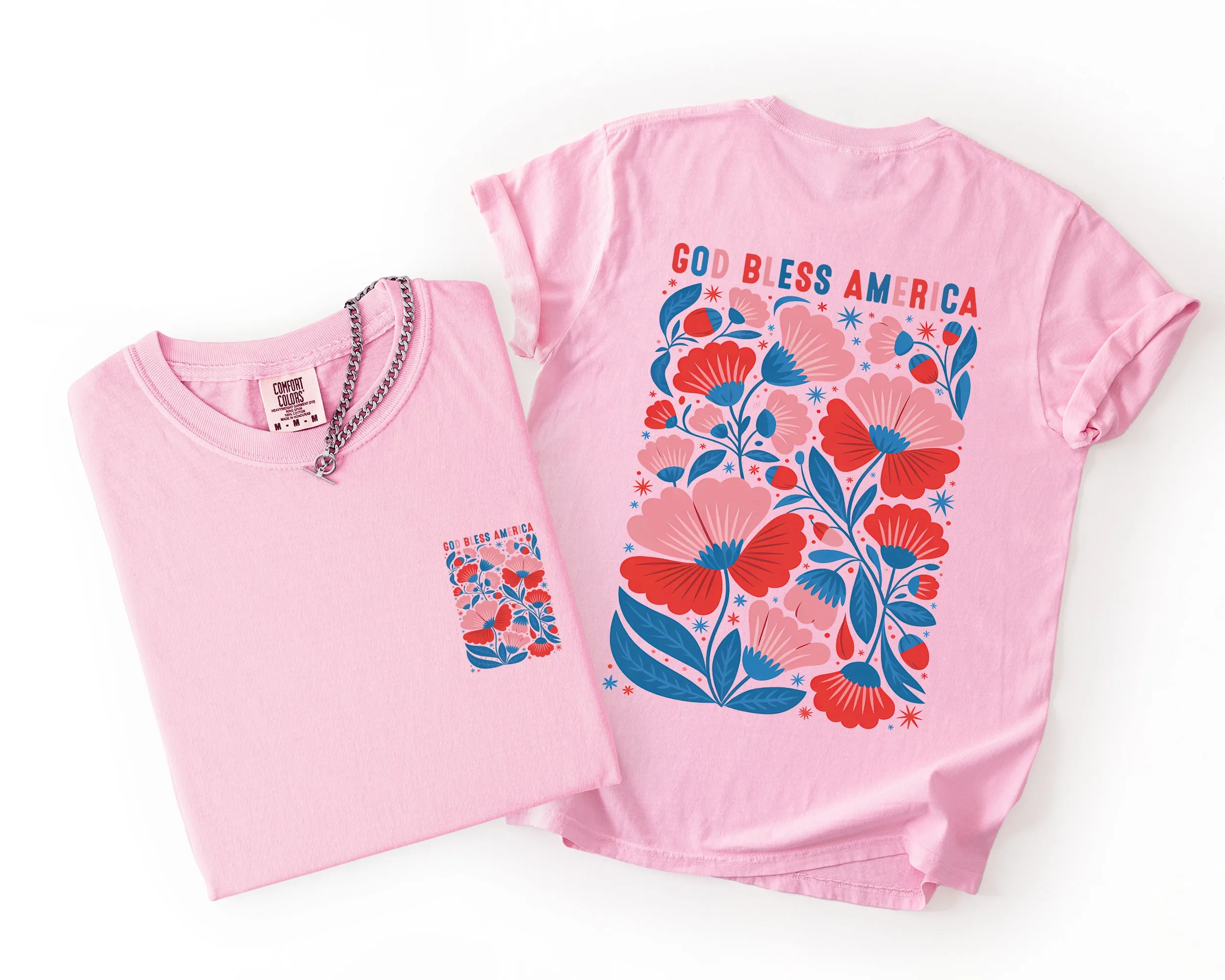 God Bless America, Floral, Flowers, USA, 4th of July Comfort Colors T-Shirt sold by Refinery Number One