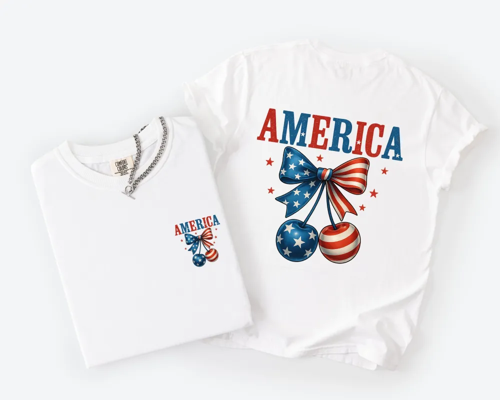 America, Cherries, Flag, USA, 4th of July Comfort Colors T-Shirt made by Refinery Number One