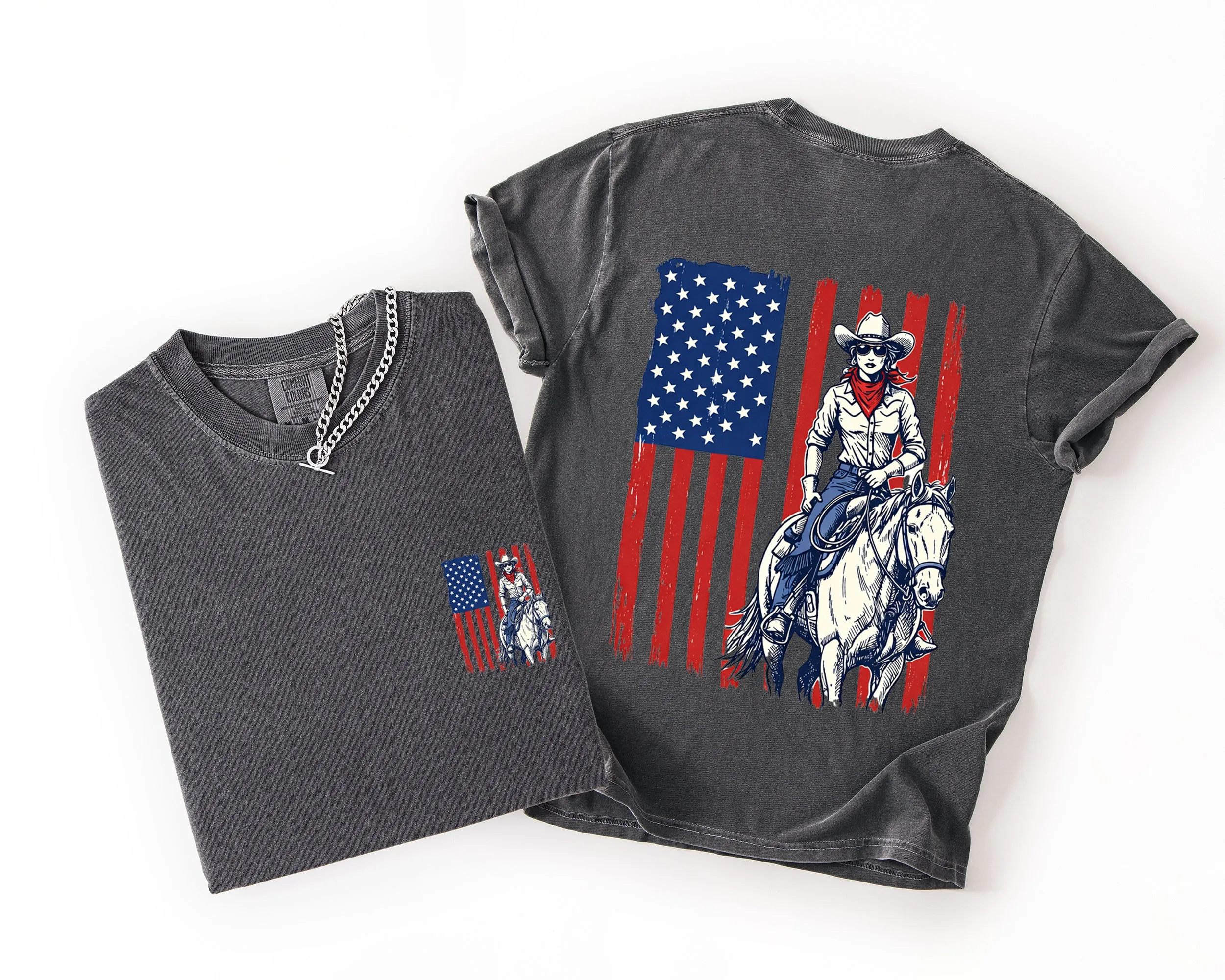 American Girl, Western, USA Flag, Horse, Country, 4th of July Comfort Colors T-Shirt sold by Refinery Number One product image thumbnail 4