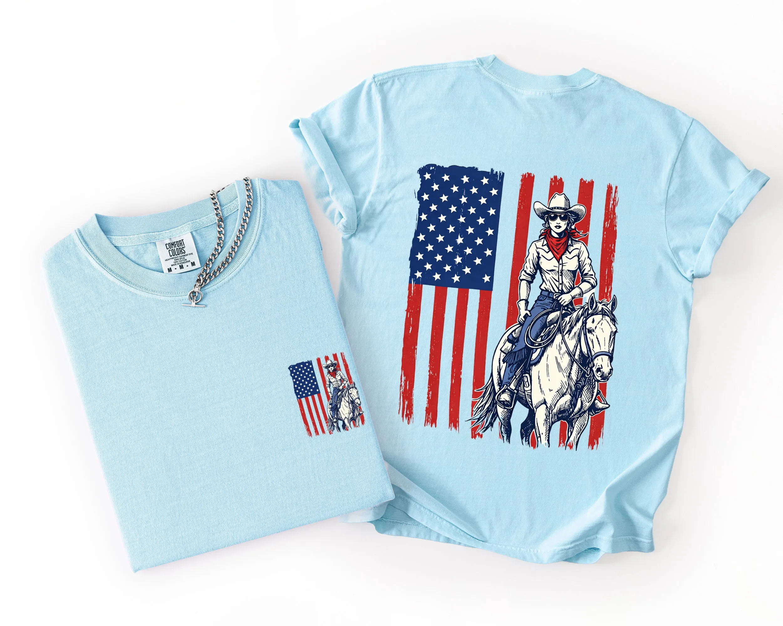 American Girl, Western, USA Flag, Horse, Country, 4th of July Comfort Colors T-Shirt sold by Refinery Number One product image thumbnail 5