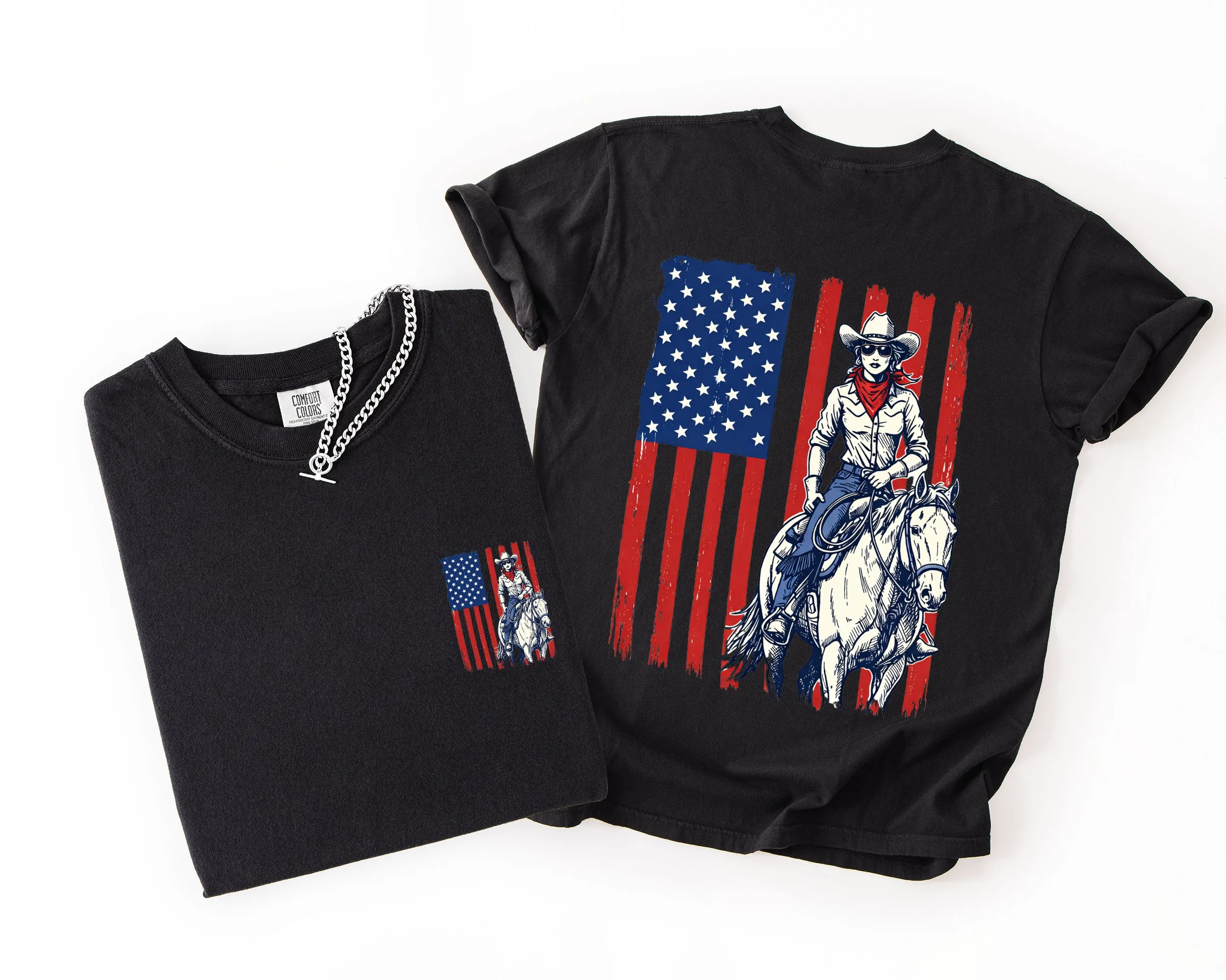 American Girl, Western, USA Flag, Horse, Country, 4th of July Comfort Colors T-Shirt sold by Refinery Number One