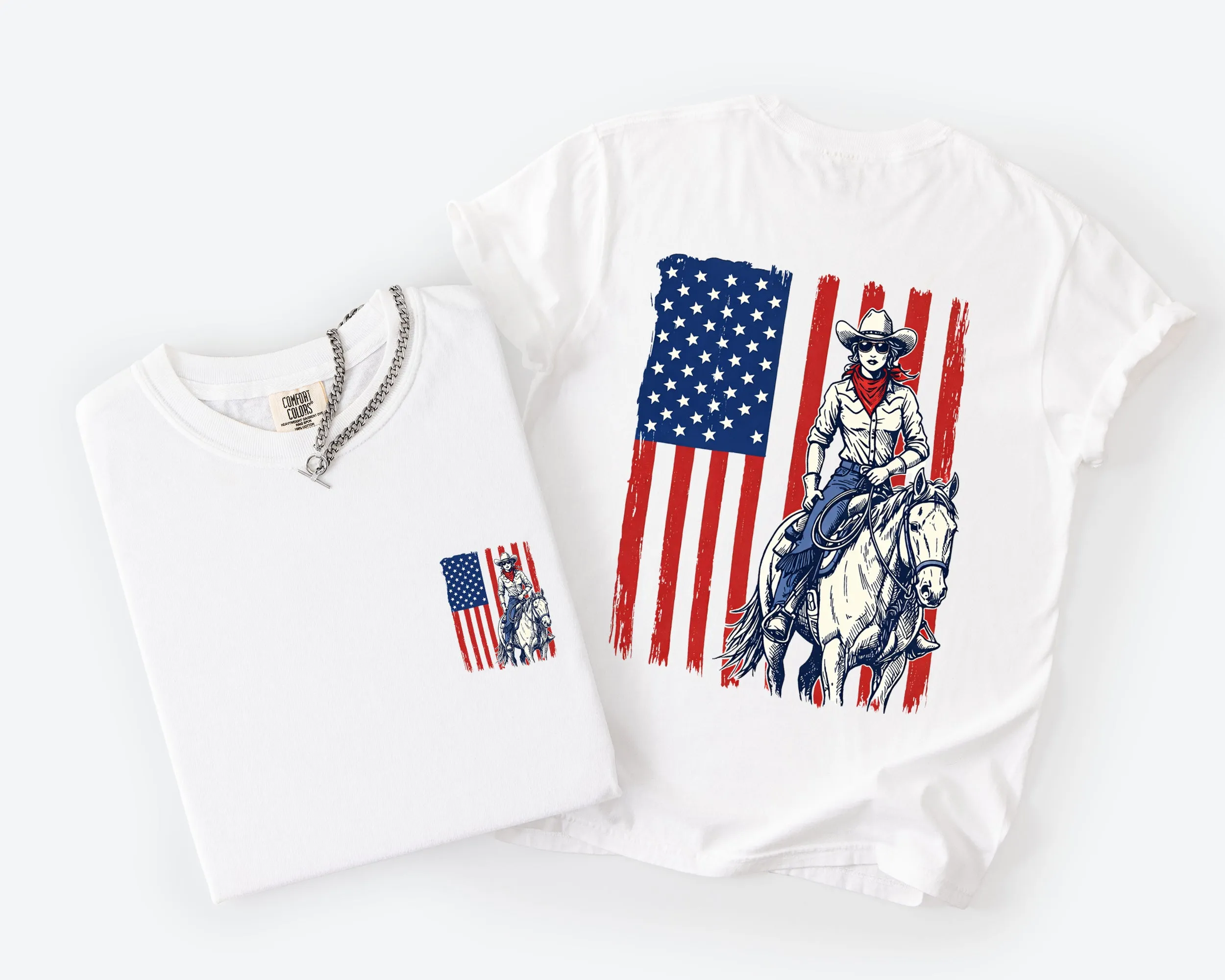 American Girl, Western, USA Flag, Horse, Country, 4th of July Comfort Colors T-Shirt sold by Refinery Number One product image thumbnail 2
