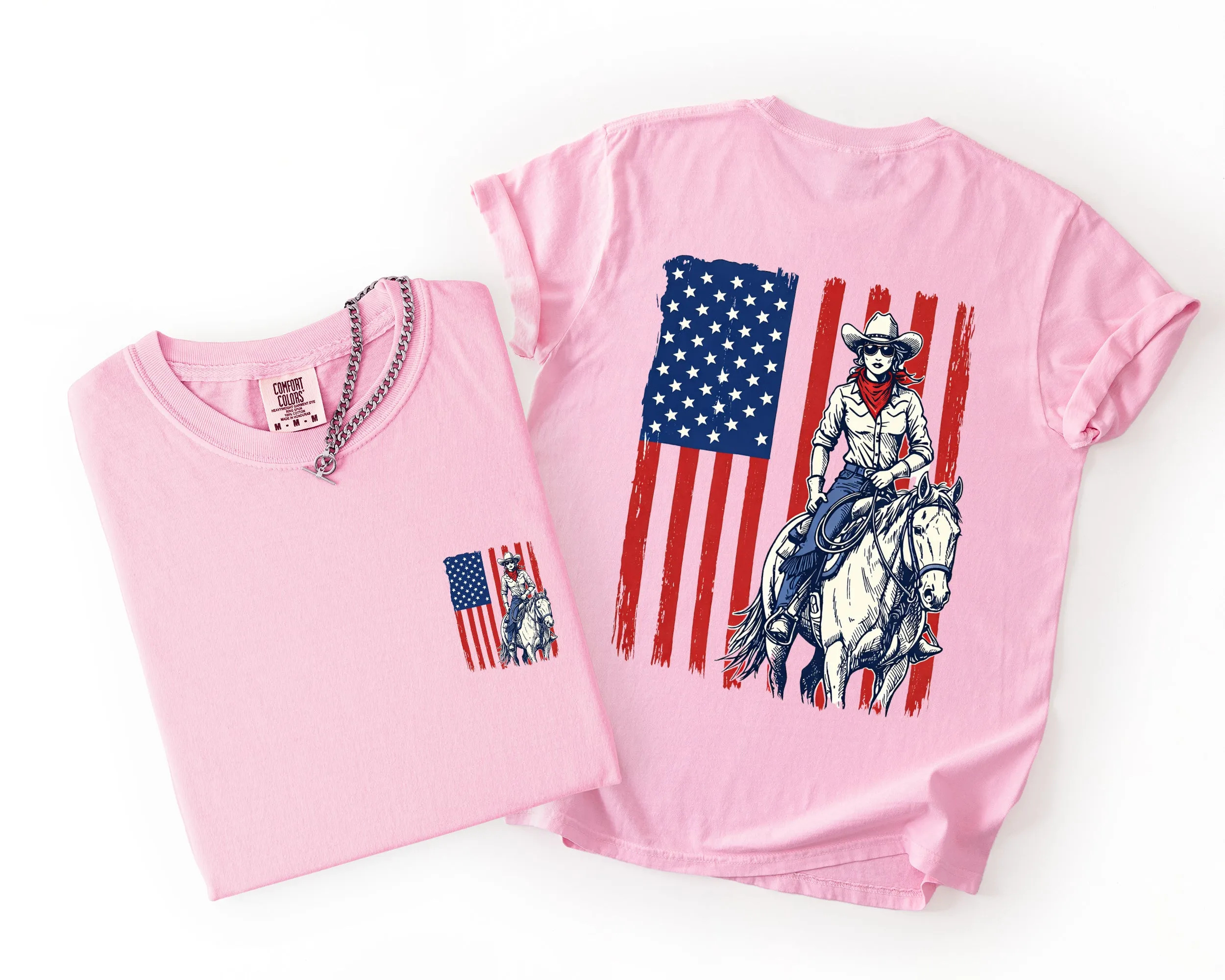 American Girl, Western, USA Flag, Horse, Country, 4th of July Comfort Colors T-Shirt sold by Refinery Number One product image thumbnail 3