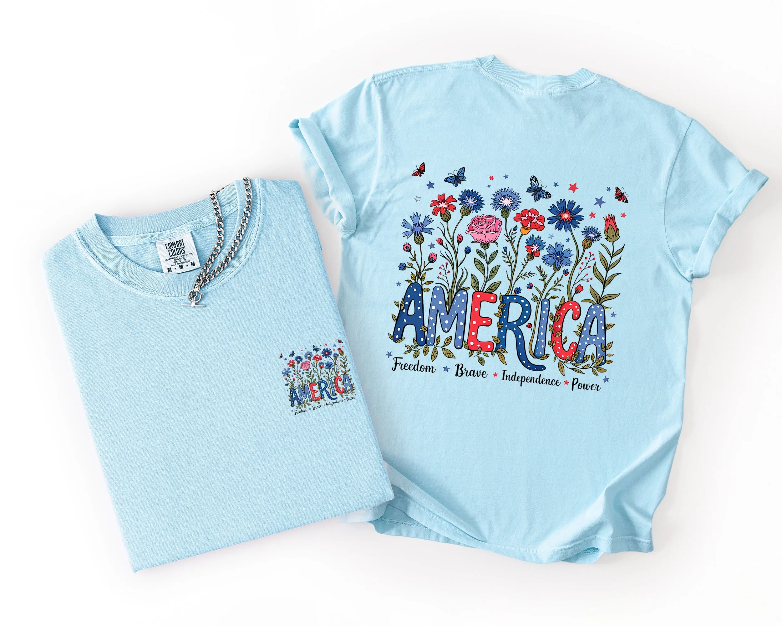 America, Floral, Flowers, USA, 4th of July, Patriotic Comfort Colors T-Shirt sold by Refinery Number One product image thumbnail 4
