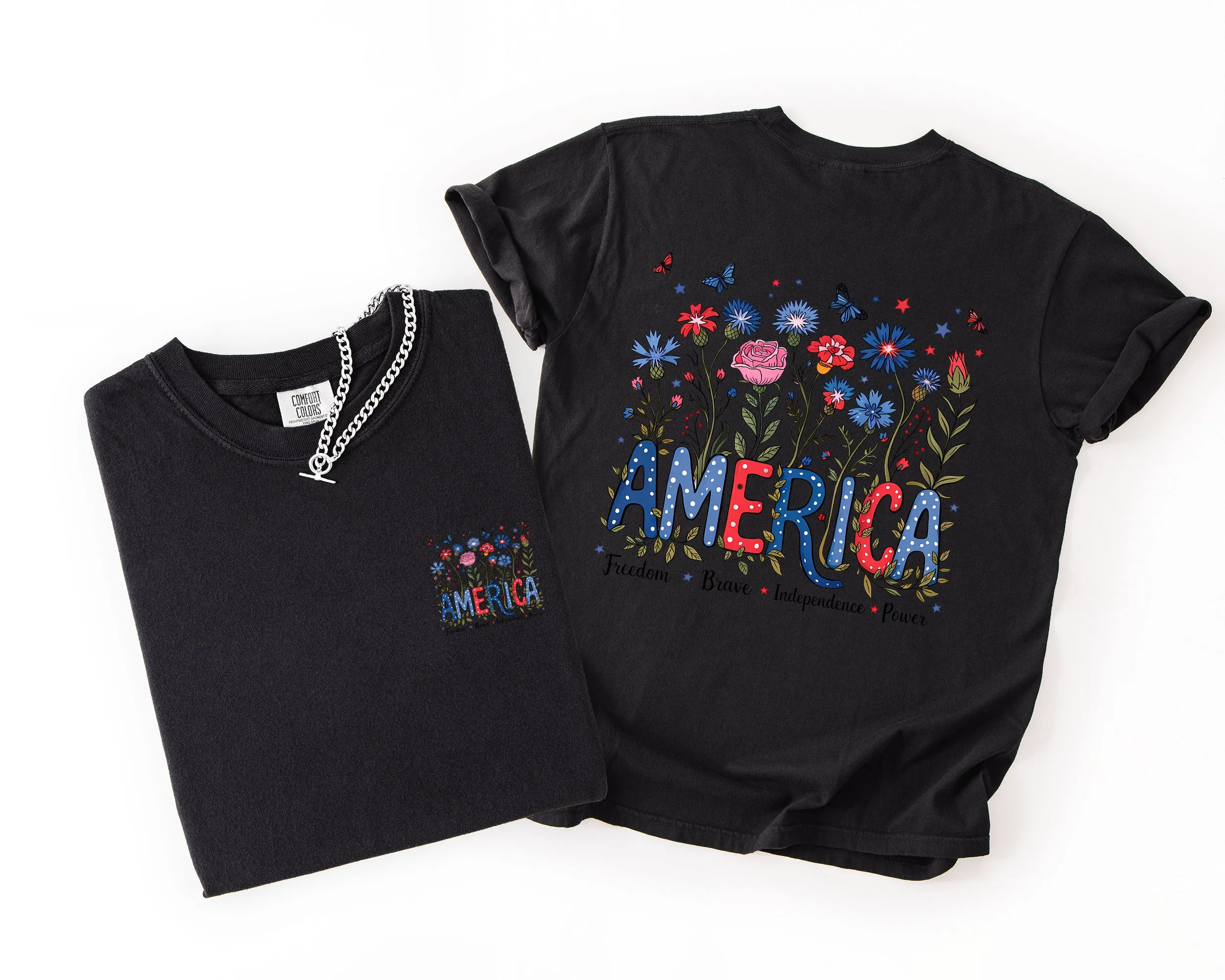 America, Floral, Flowers, USA, 4th of July, Patriotic Comfort Colors T-Shirt sold by Refinery Number One product image thumbnail 5