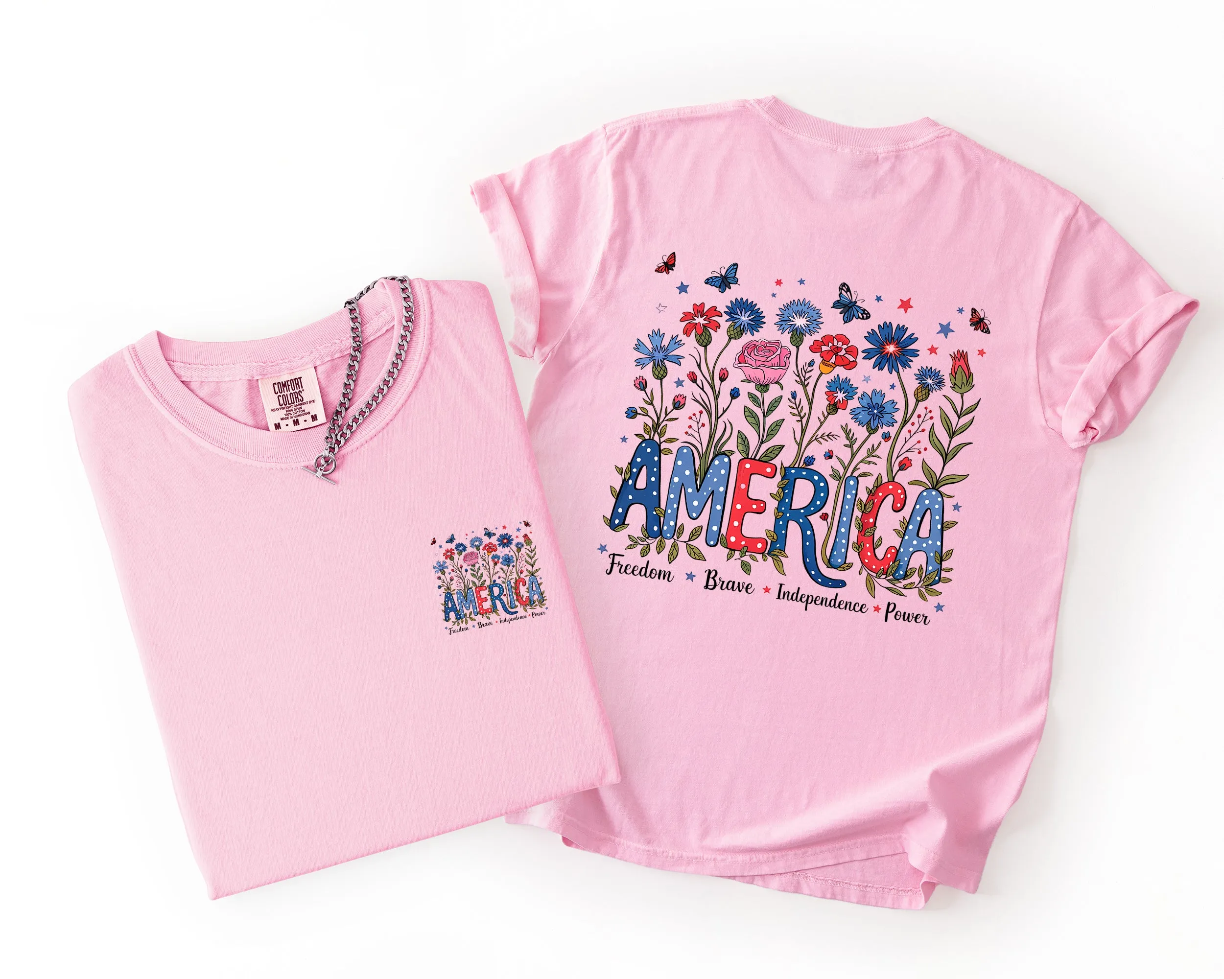 America, Floral, Flowers, USA, 4th of July, Patriotic Comfort Colors T-Shirt sold by Refinery Number One product image thumbnail 2
