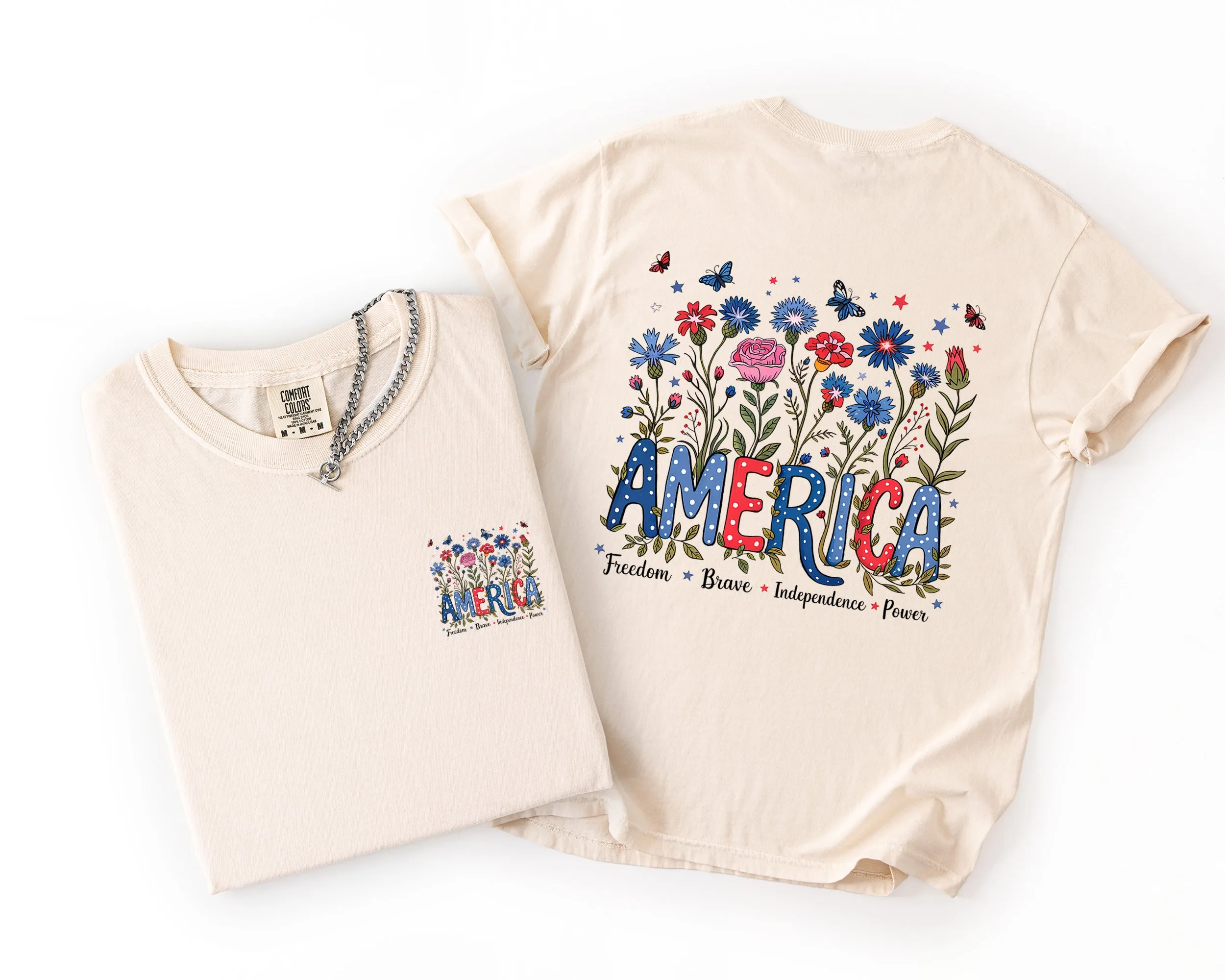 America, Floral, Flowers, USA, 4th of July, Patriotic Comfort Colors T-Shirt sold by Refinery Number One