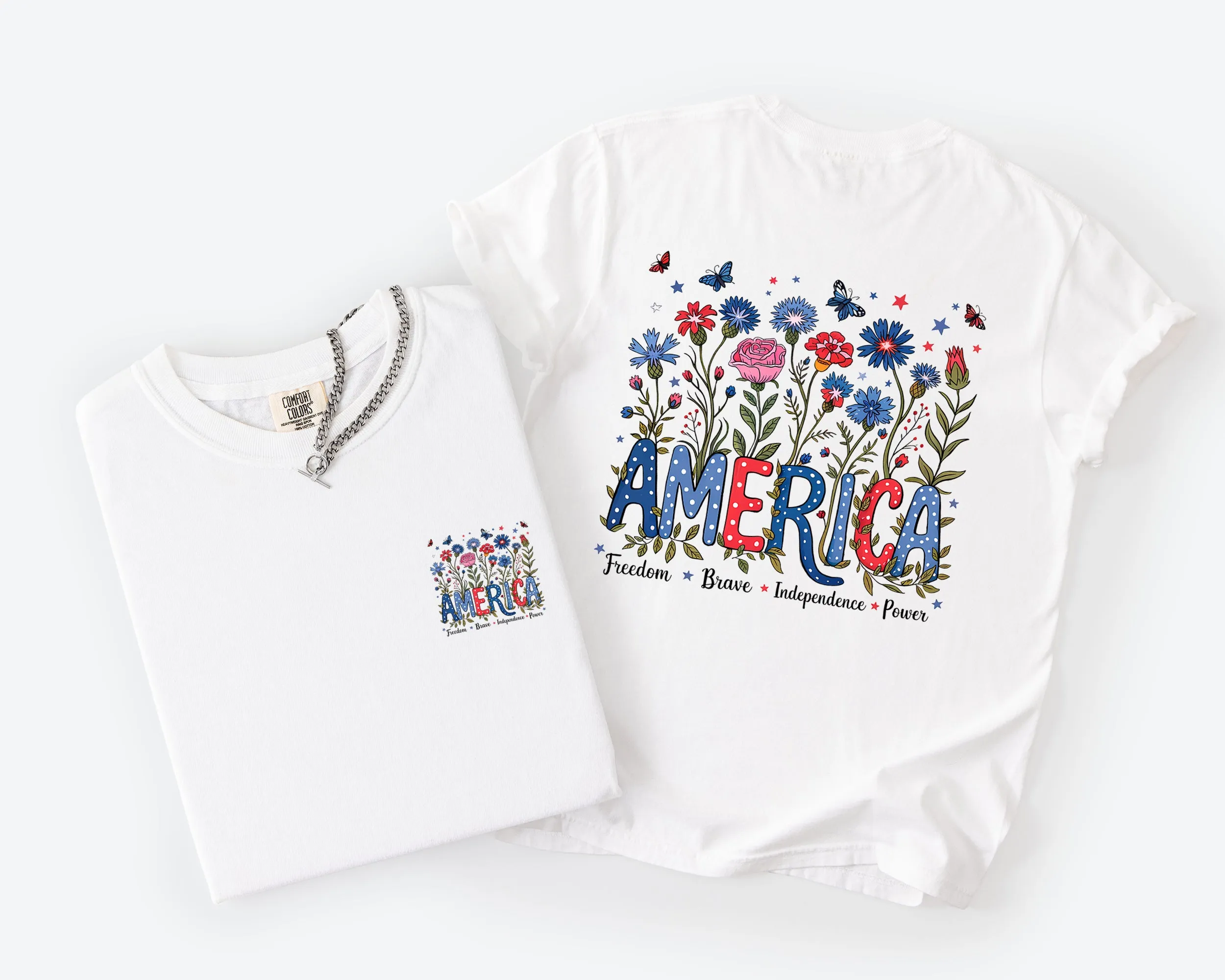 America, Floral, Flowers, USA, 4th of July, Patriotic Comfort Colors T-Shirt sold by Refinery Number One product image thumbnail 3