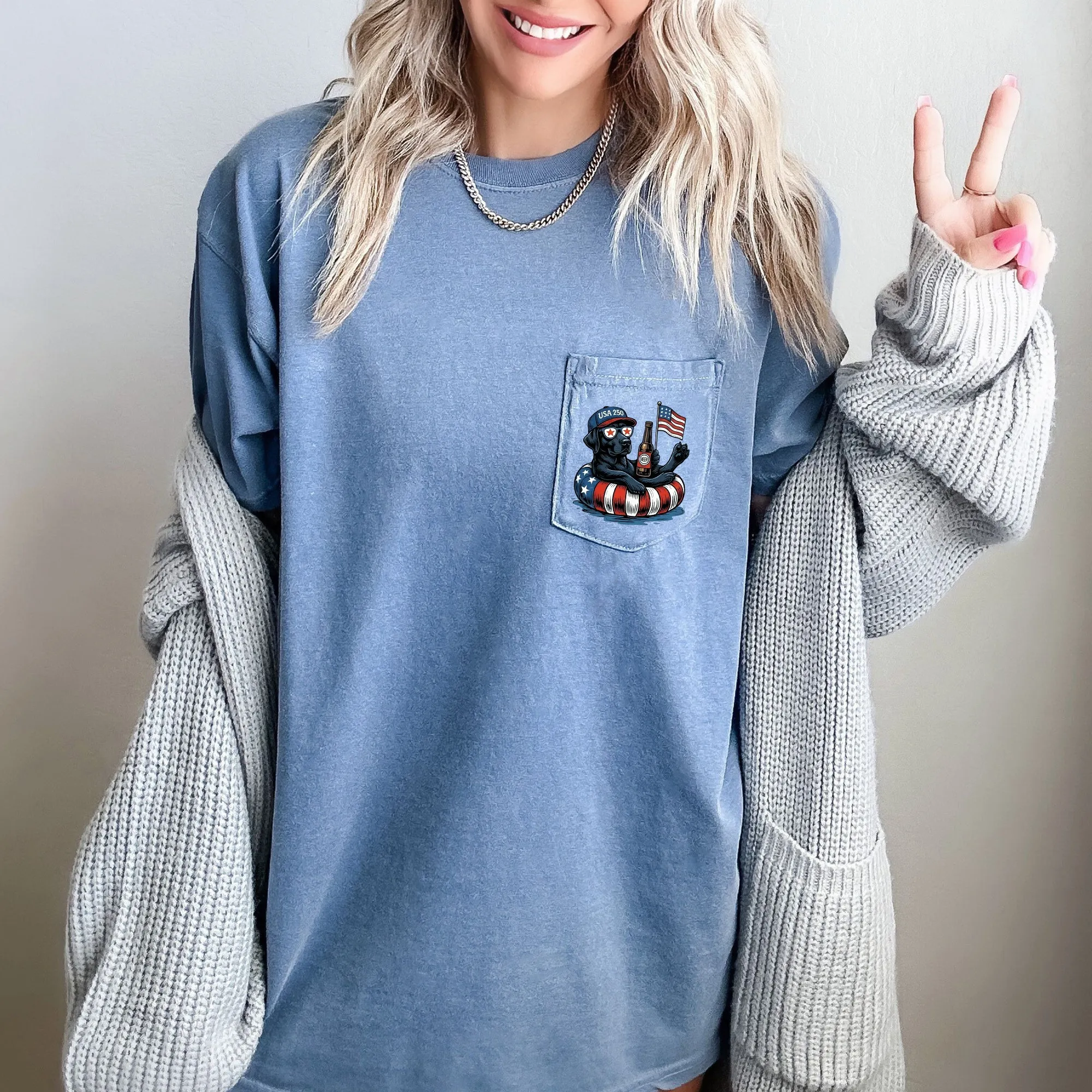 Patriotic Dogs: 4th of July Dog Comfort Colors Pocket Tee | 50+ Dog Breeds, Custom Available, USA Flag, Fireworks, America 250 sold by Refinery Number One product image thumbnail 4