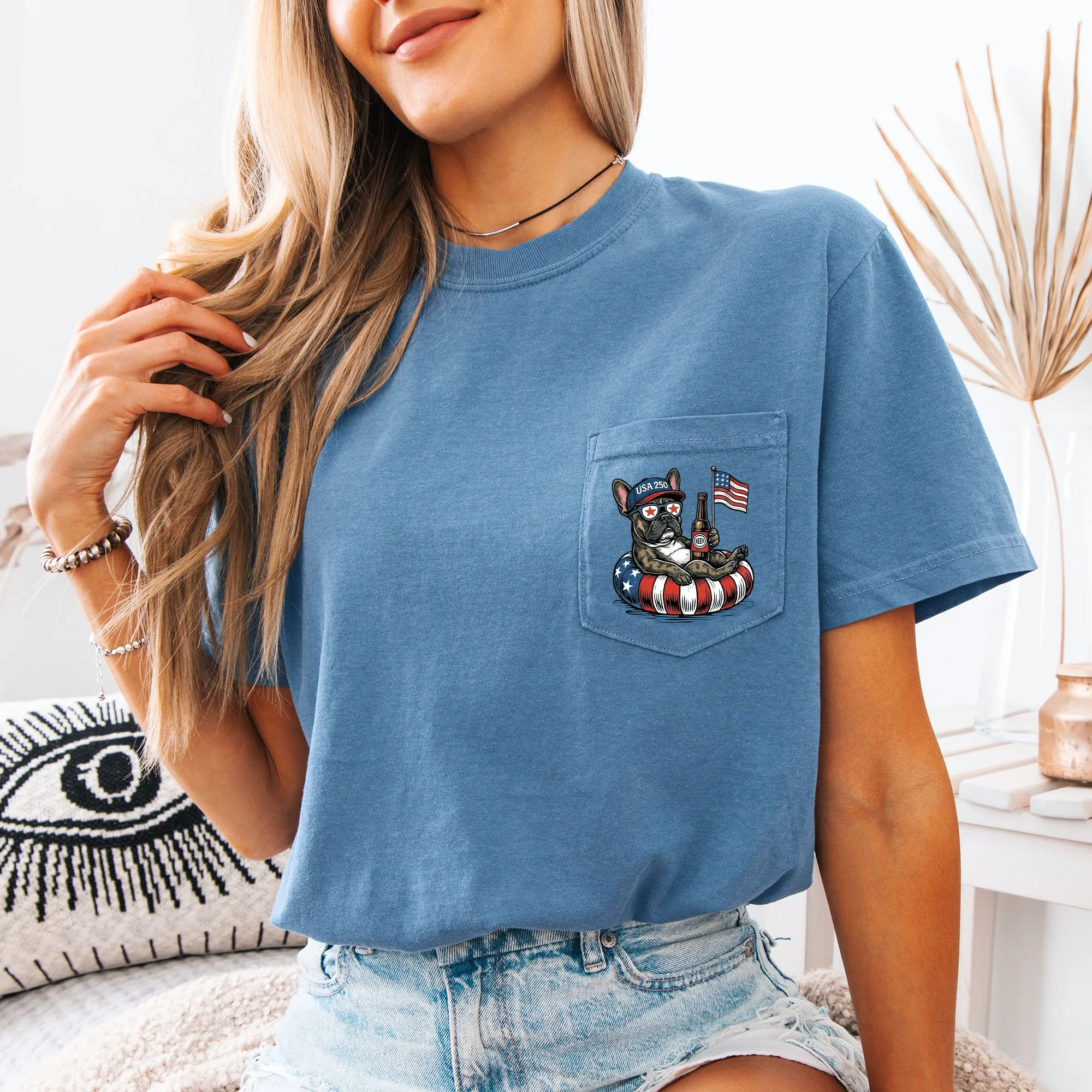 Patriotic Dogs: 4th of July Dog Comfort Colors Pocket Tee | 50+ Dog Breeds, Custom Available, USA Flag, Fireworks, America 250 sold by Refinery Number One product image thumbnail 5