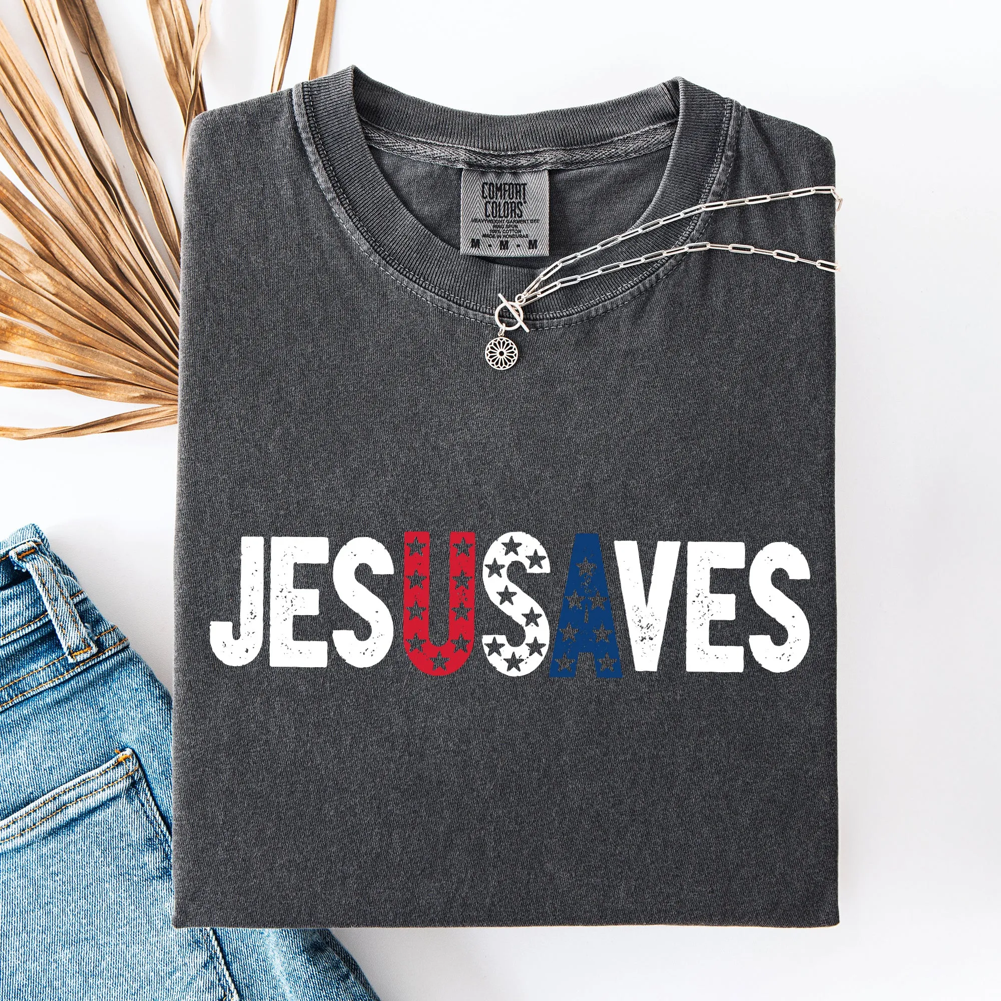 Jesus Saves, USA, Patriotic, Independence Day, America 250 Comfort Colors T-Shirt sold by Refinery Number One product image thumbnail 2