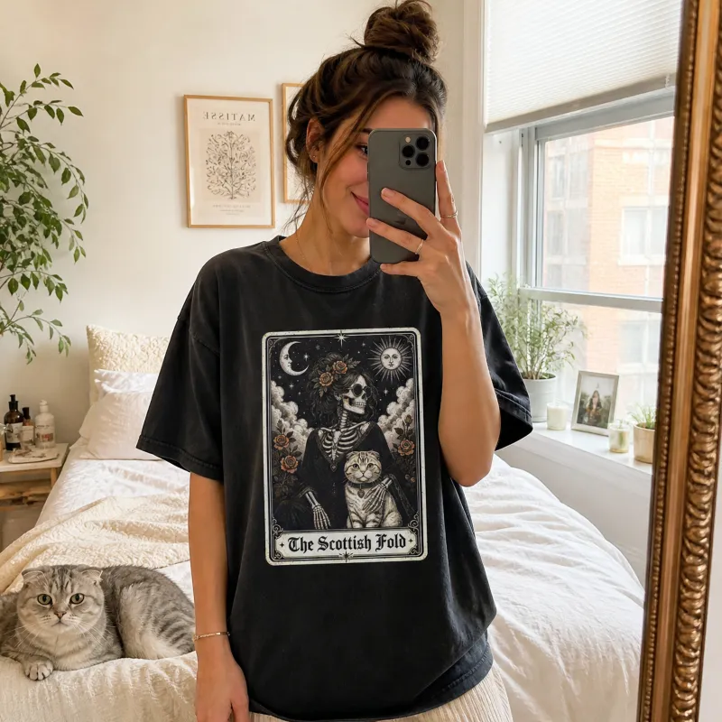 The Cat Mom's Tarot Tee | Vintage Tarot Card Cat Breed Portrait | Comfort Colors 1717 Black | Witchcore Halloween Cat Mom Shirt made by Refinery Number One