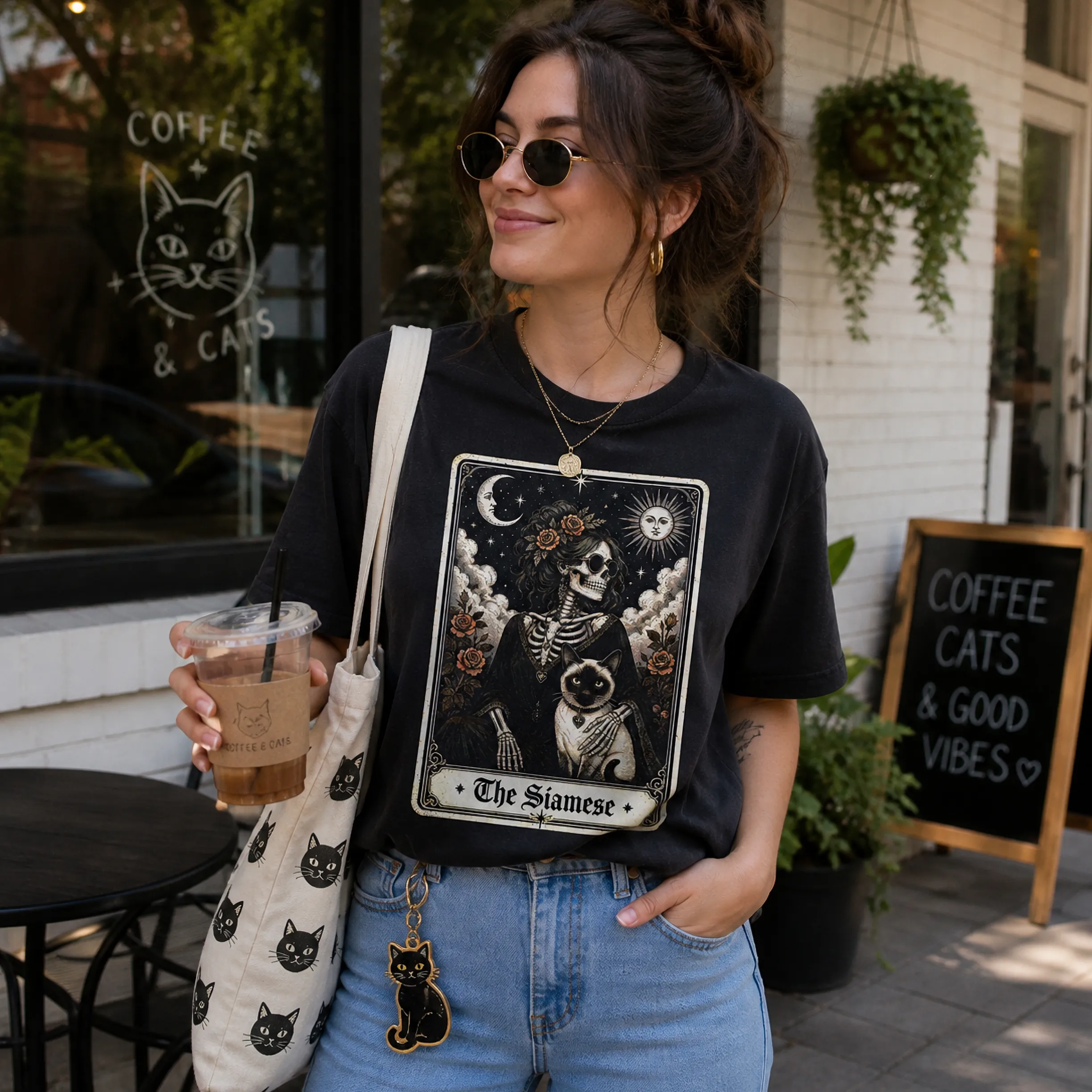 The Cat Mom's Tarot Tee | Vintage Tarot Card Cat Breed Portrait | Comfort Colors 1717 Black | Witchcore Halloween Cat Mom Shirt sold by Refinery Number One product image thumbnail 5