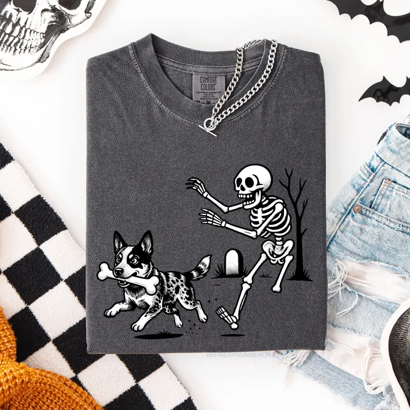 Funny Dog Breeds And Skeleton Halloween Moon Stars Gothic Vibe For Dog Moms And Dads Comfort Colors Tee made by Refinery Number One