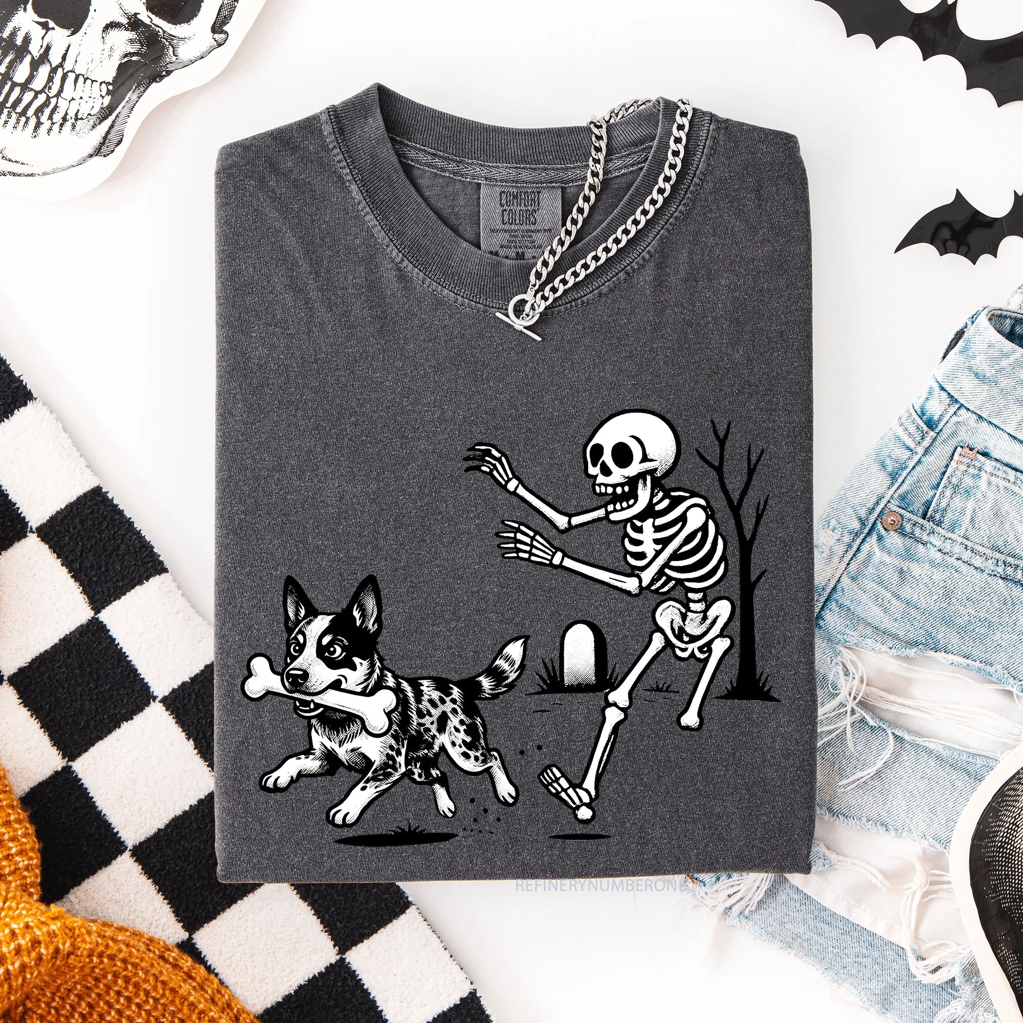 Funny Dog Breeds And Skeleton Halloween Moon Stars Gothic Vibe For Dog Moms And Dads Comfort Colors Tee sold by Refinery Number One