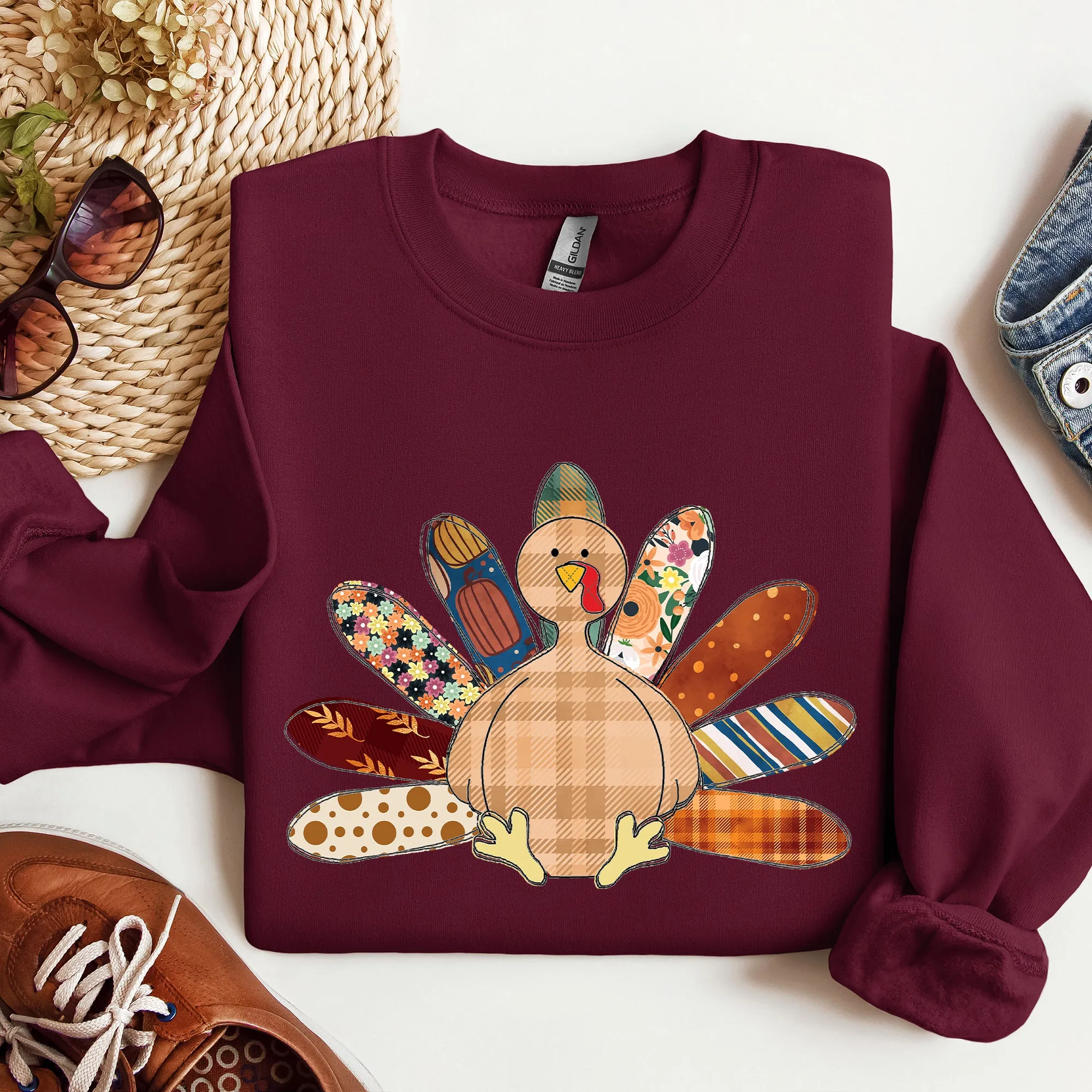 Thanksgiving Turkey Plaid Autumn Patterns Cozy Festive Decor Soft Fleece Lined Sweatshirt sold by Refinery Number One
