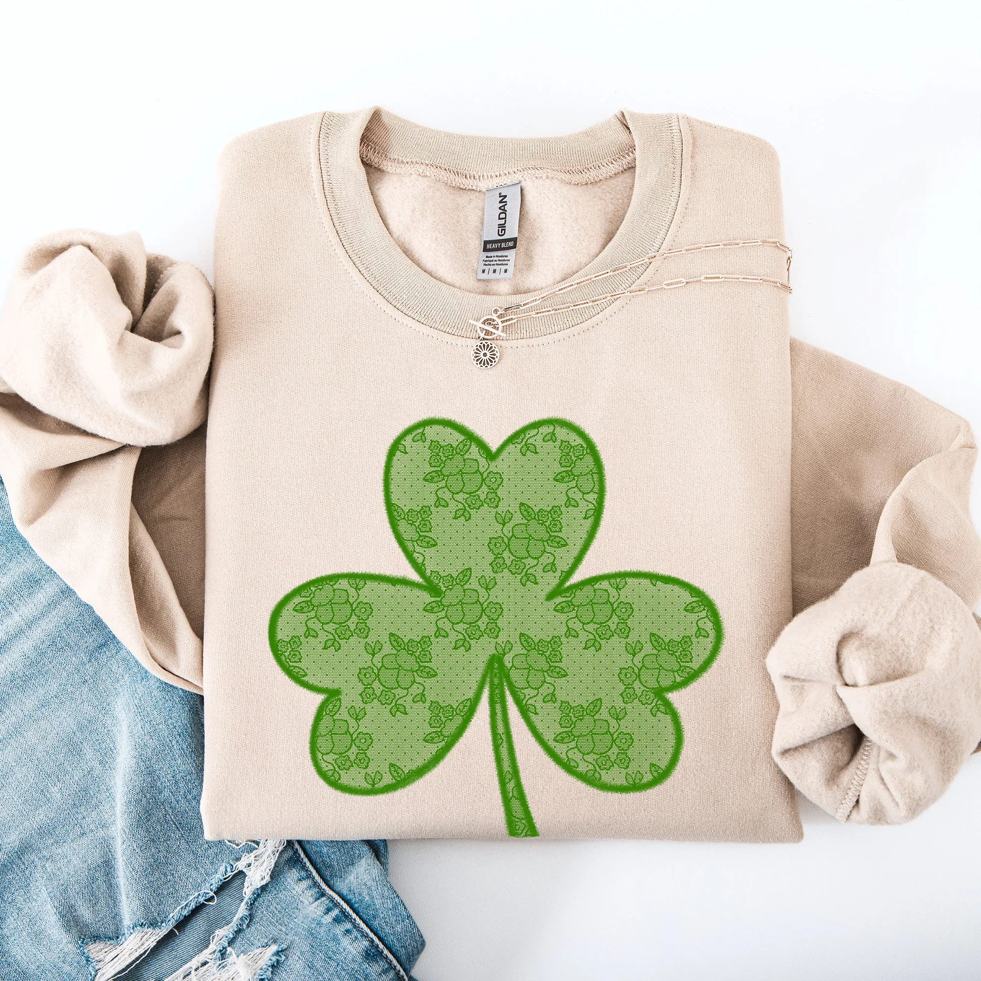 Lace Coquette Shamrock St Patrick's Day Clover Lucky Leprechaun Festive Sweatshirt sold by Refinery Number One product image thumbnail 3