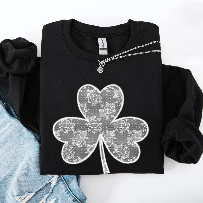 Lace Coquette Shamrock St Patrick's Day Clover Lucky Leprechaun Festive Sweatshirt made by Refinery Number One