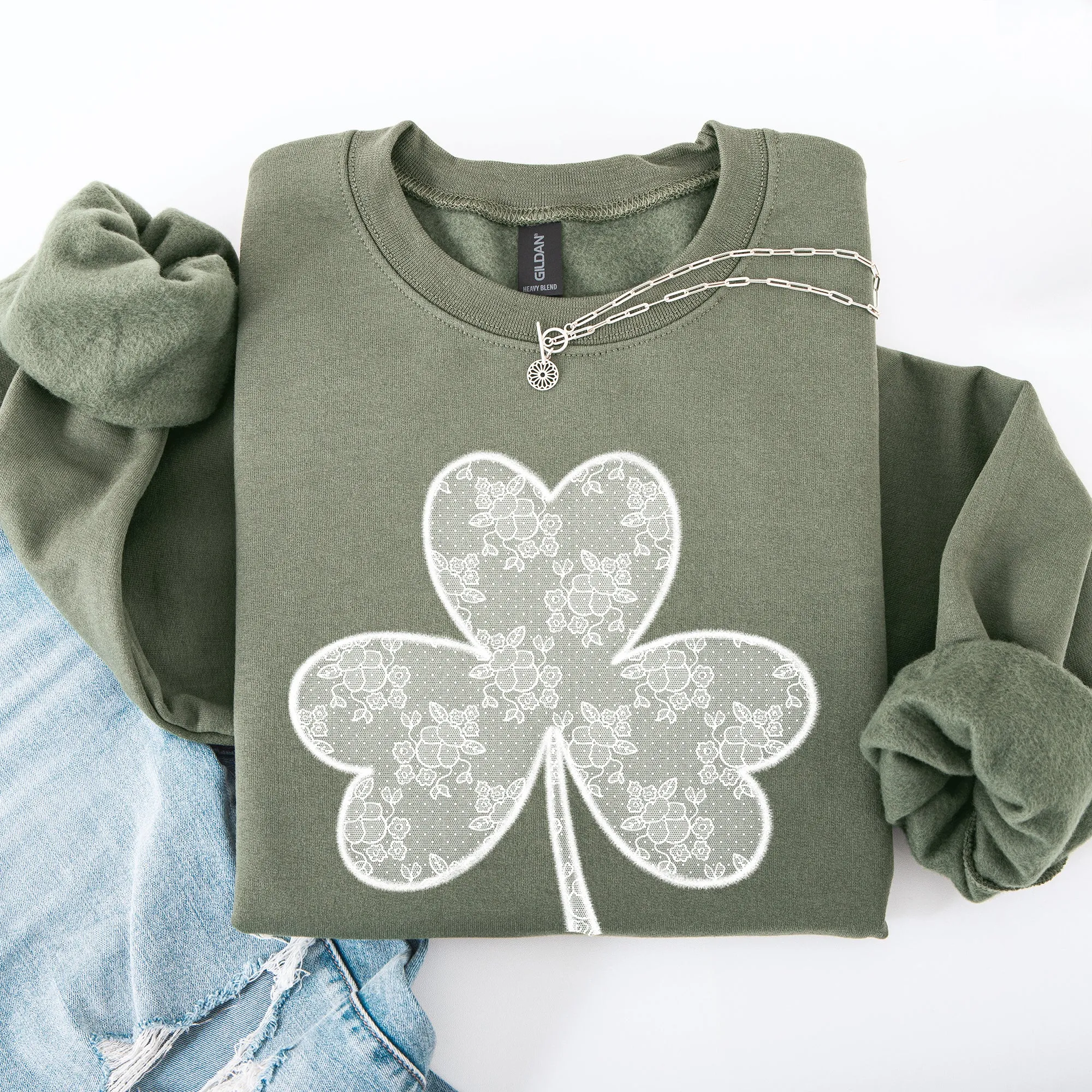 Lace Coquette Shamrock St Patrick's Day Clover Lucky Leprechaun Festive Sweatshirt sold by Refinery Number One product image thumbnail 4