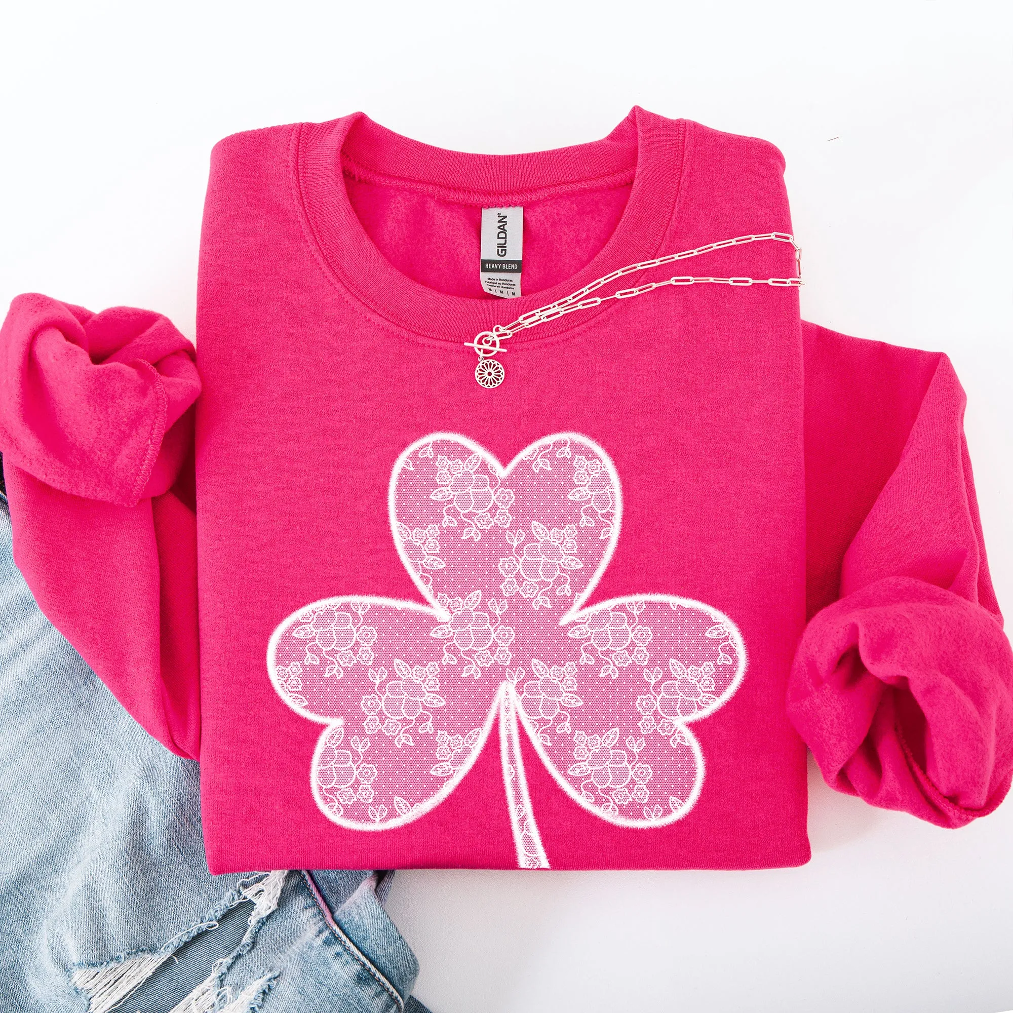 Lace Coquette Shamrock St Patrick's Day Clover Lucky Leprechaun Festive Sweatshirt sold by Refinery Number One product image thumbnail 5