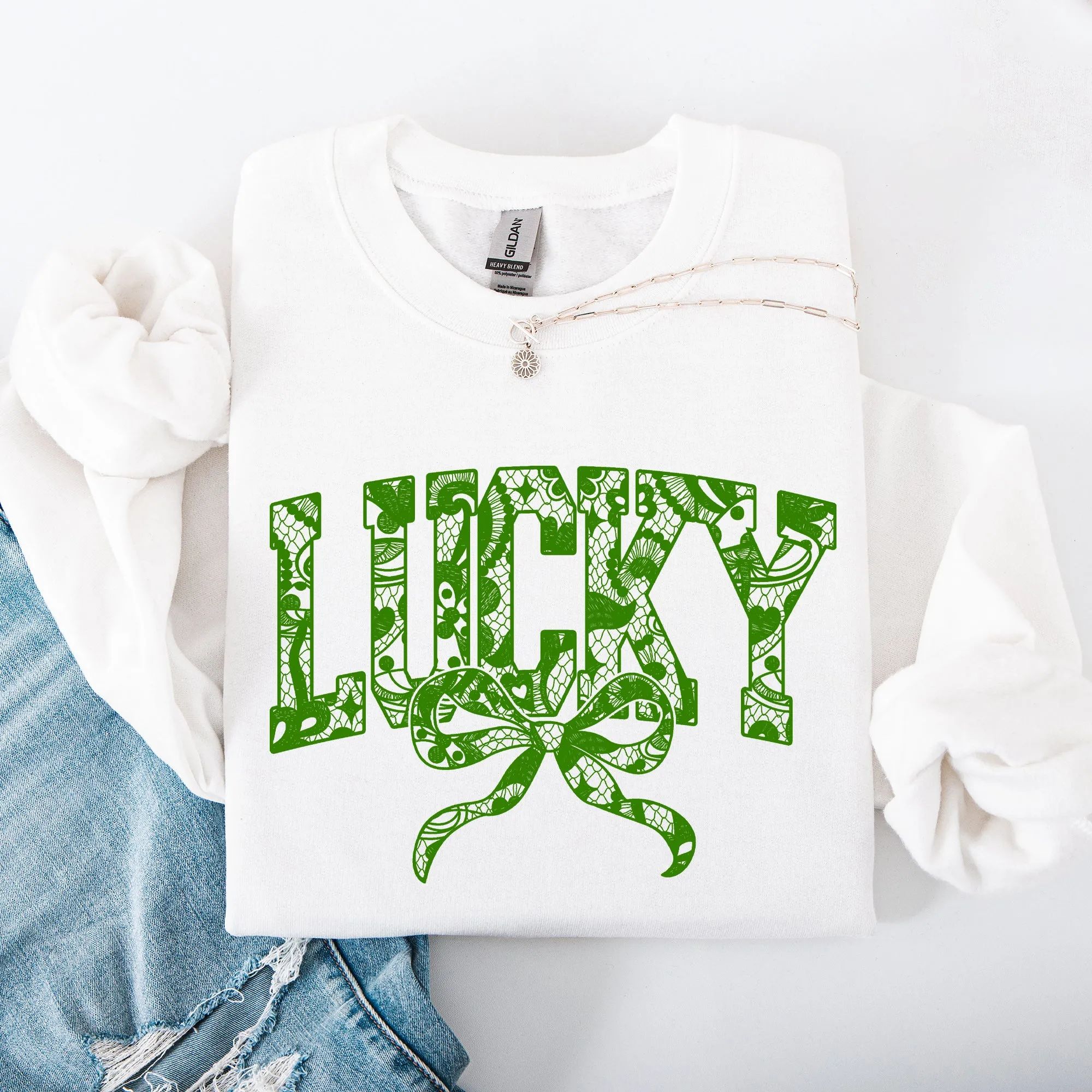 Lucky Lace Coquette Ribbon Leprechaun St Patrick's Day Shamrock Clover Sweatshirt sold by Refinery Number One product image thumbnail 4