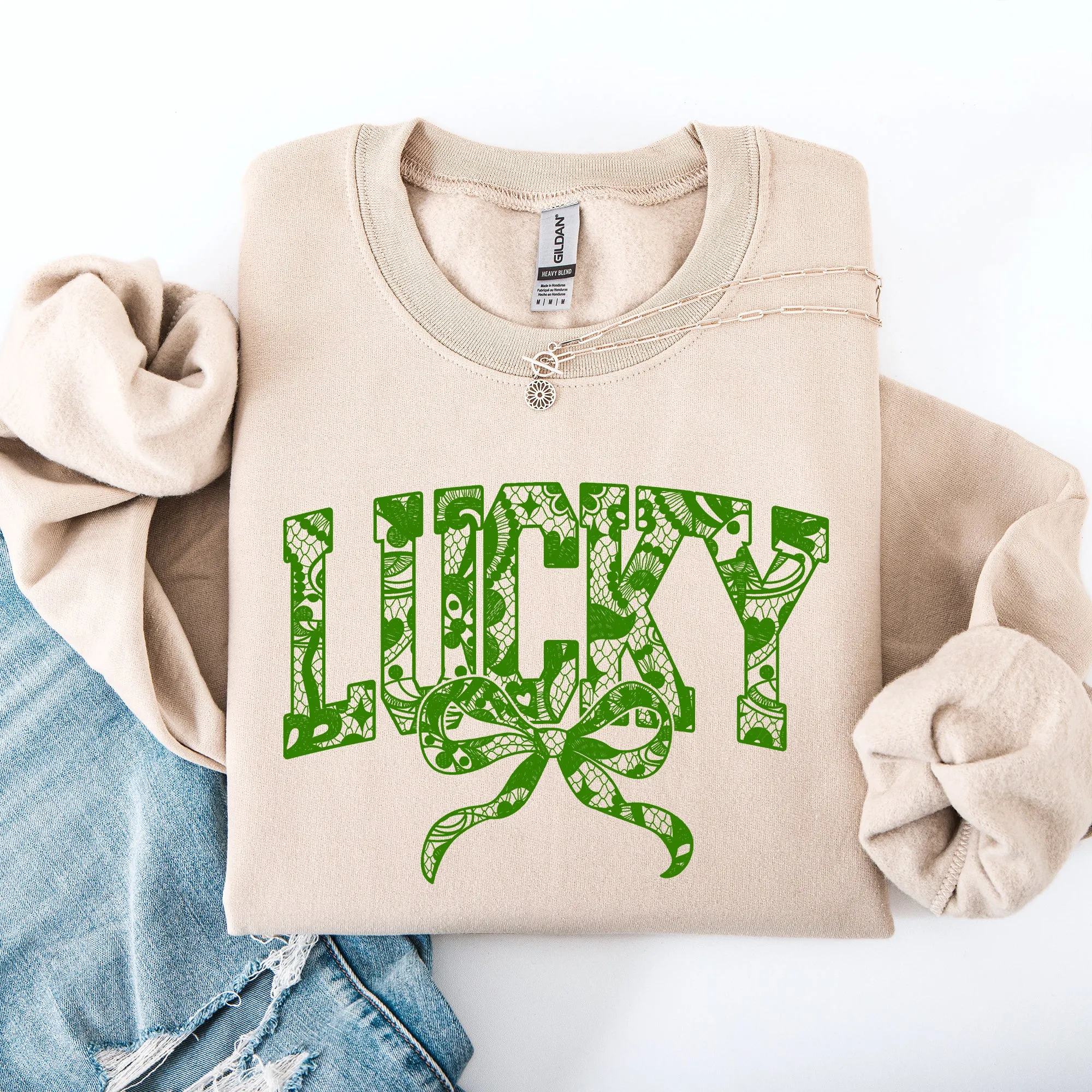 Lucky Lace Coquette Ribbon Leprechaun St Patrick's Day Shamrock Clover Sweatshirt sold by Refinery Number One product image thumbnail 2