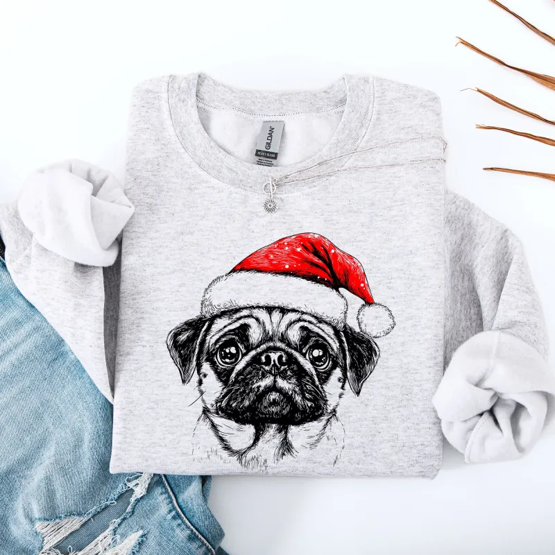 Festive Pug Santa Christmas Dog Lover Holiday Pals Pattern Cozy Fleece Sweatshirt made by Refinery Number One