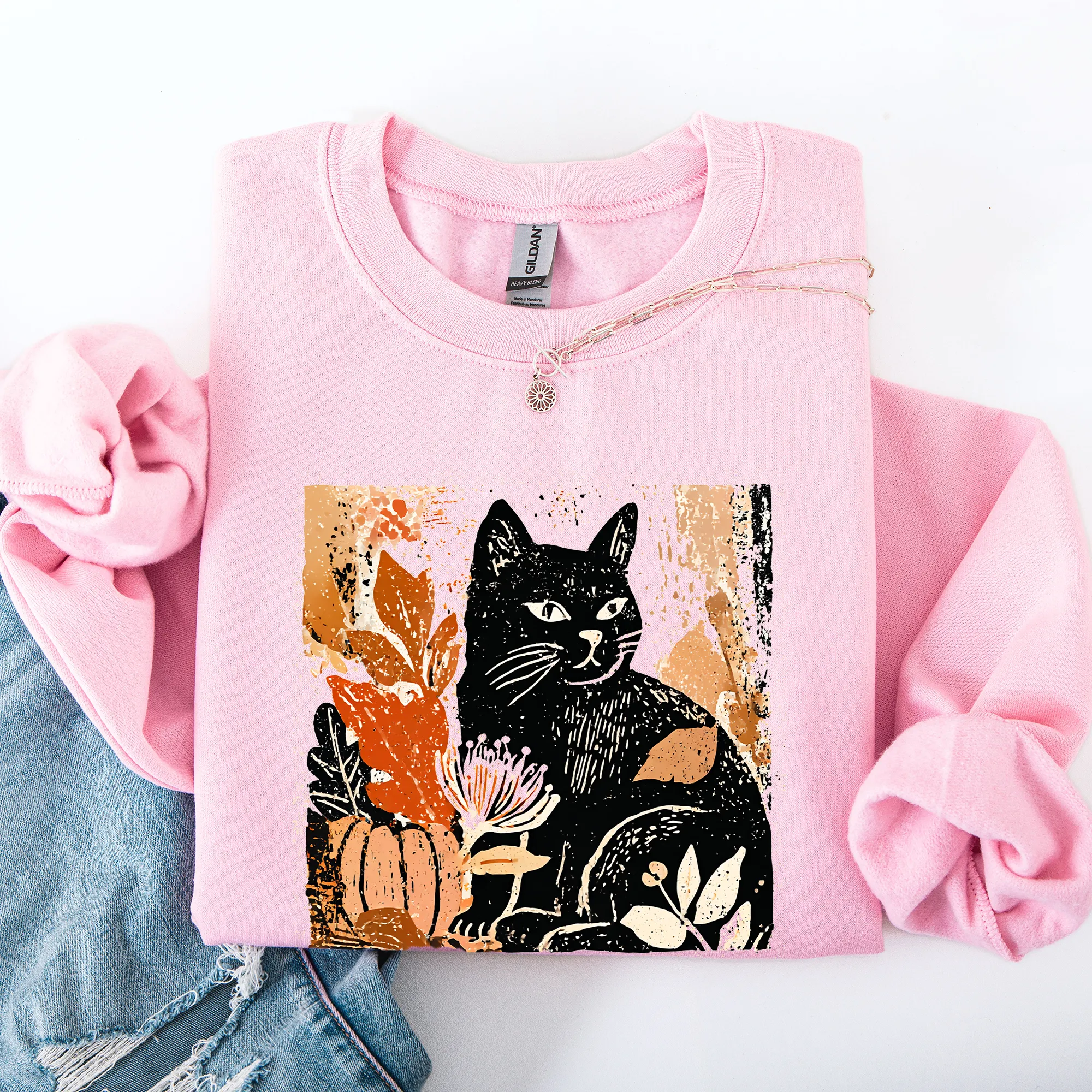 Vintage Black Cat Halloween Autumn Pumpkin Cozy Soft Fleece Vintage Inspired Design Sweatshirt sold by Refinery Number One product image thumbnail 5