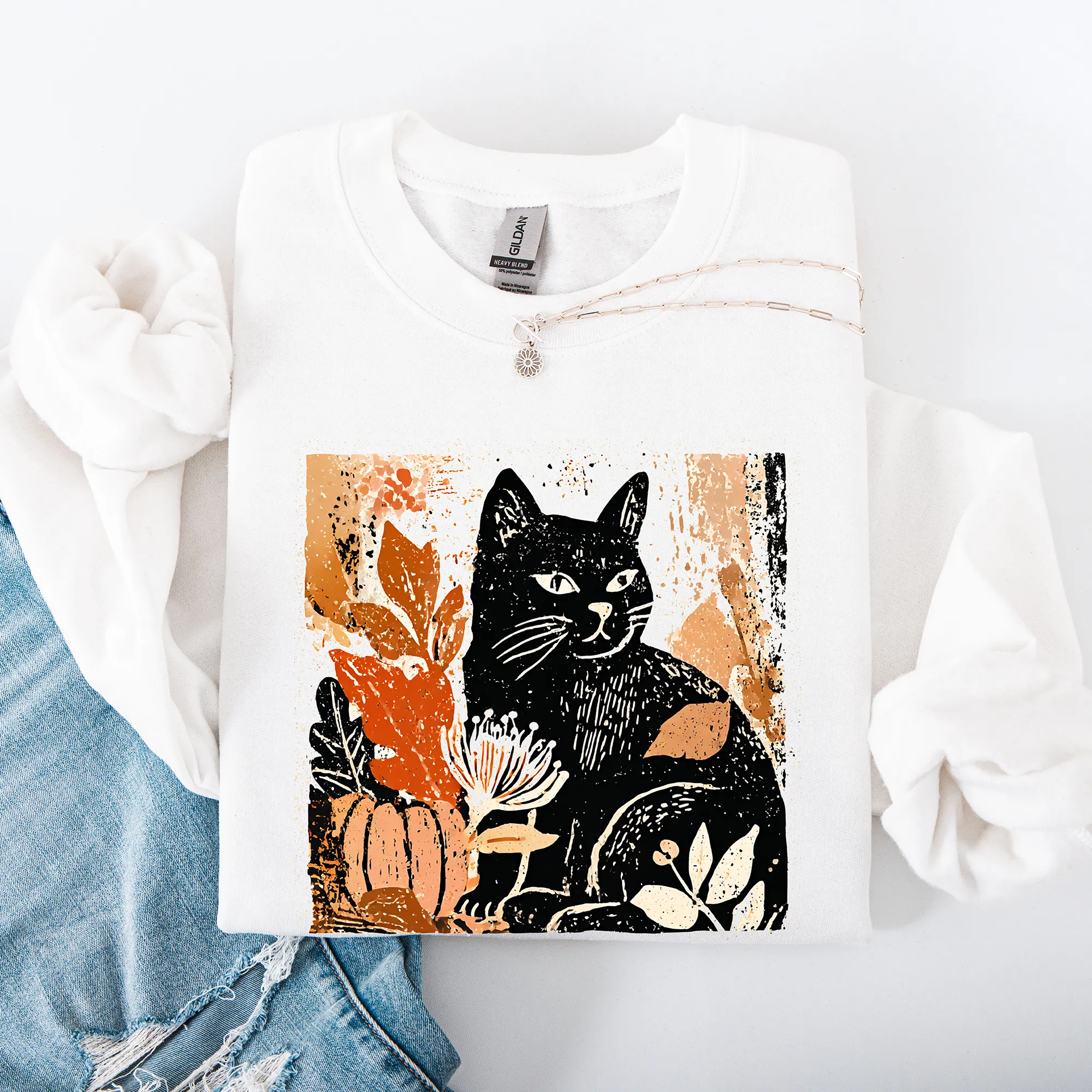 Vintage Black Cat Halloween Autumn Pumpkin Cozy Soft Fleece Vintage Inspired Design Sweatshirt sold by Refinery Number One product image thumbnail 2