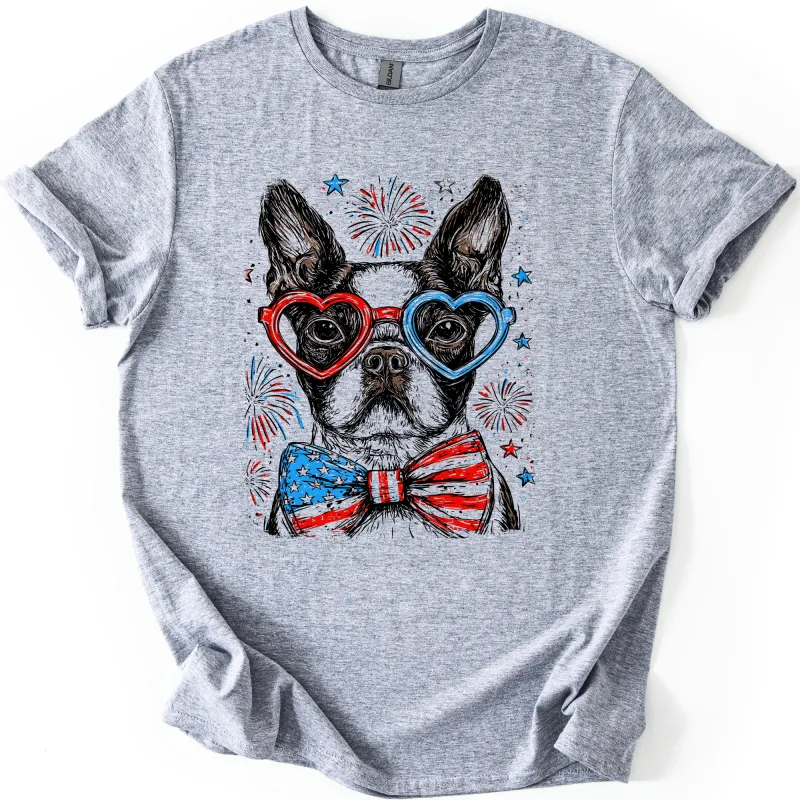 Boston Terrier Patriotic Dog USA Flag Fourth Of July Stars And Stripes Edition Graphic Tee made by Refinery Number One