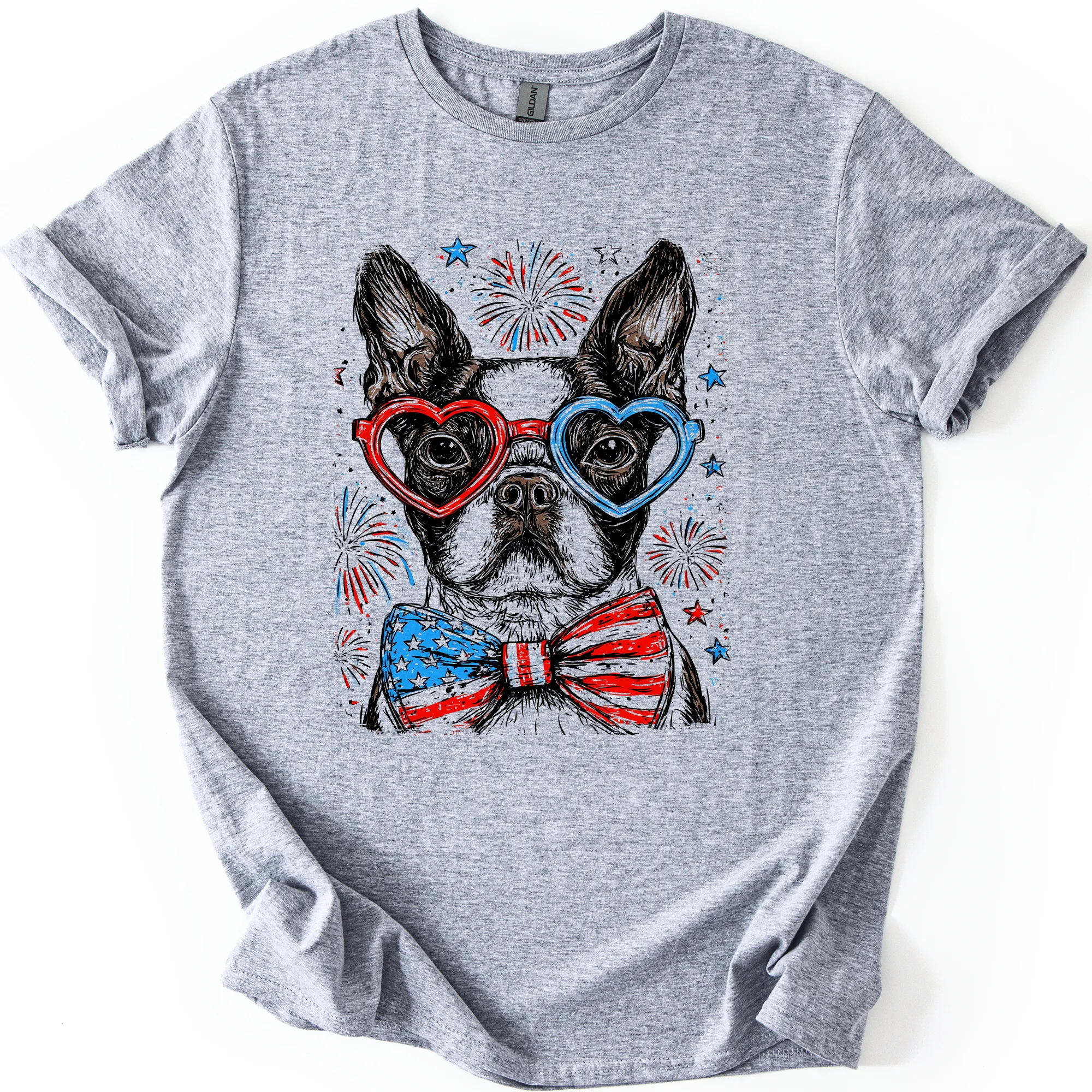 Boston Terrier Patriotic Dog USA Flag Fourth Of July Stars And Stripes Edition Graphic Tee sold by Refinery Number One