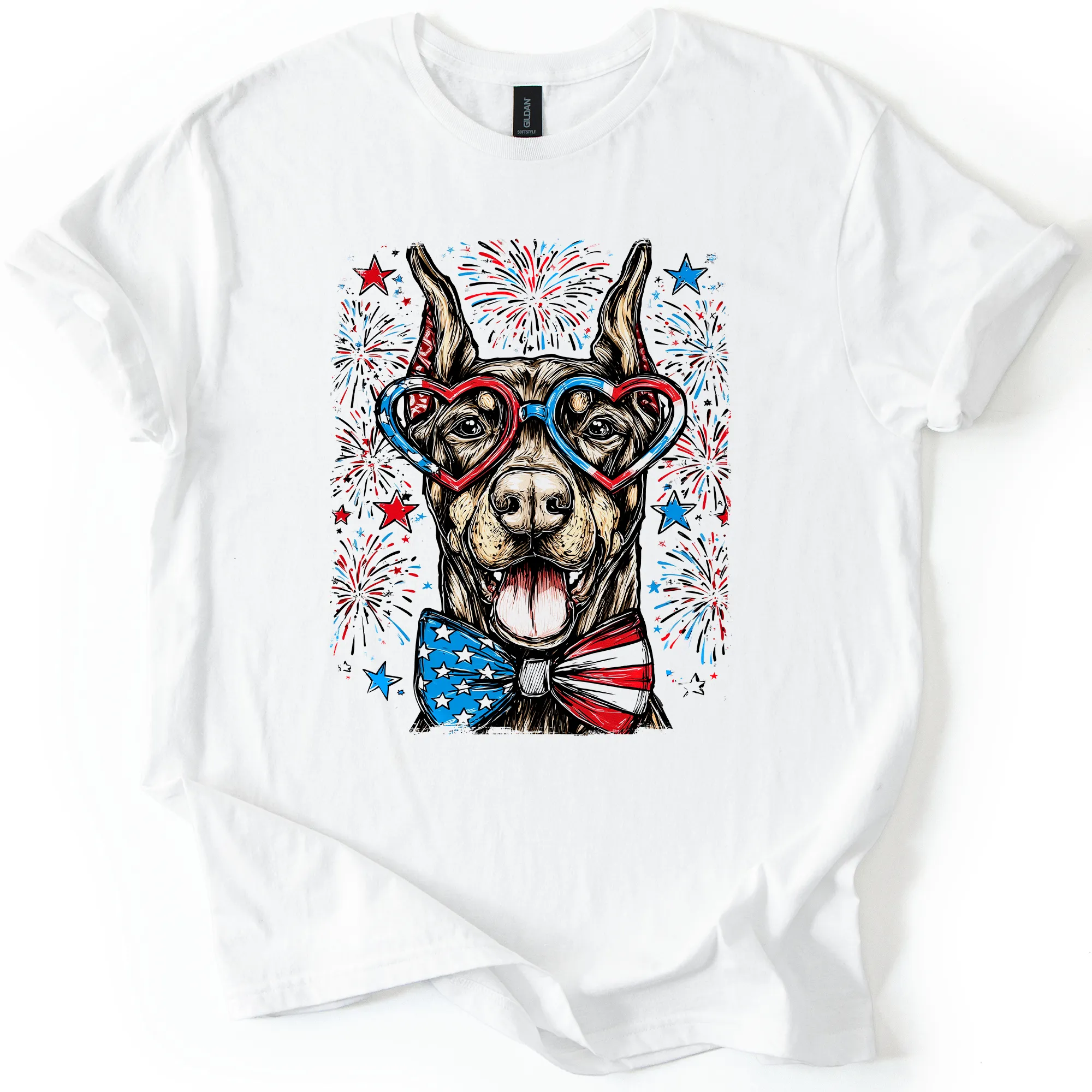 Doberman Patriotic Dog USA Flag Stars And Stripes Edition Graphic Tee For Proud Pet Lovers sold by Refinery Number One