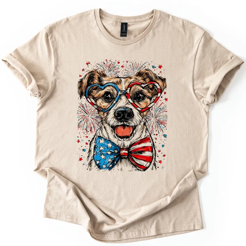 Jack Russell Terrier Patriotic Dog USA Flag Fourth Of July Pride Design Graphic Tee made by Refinery Number One