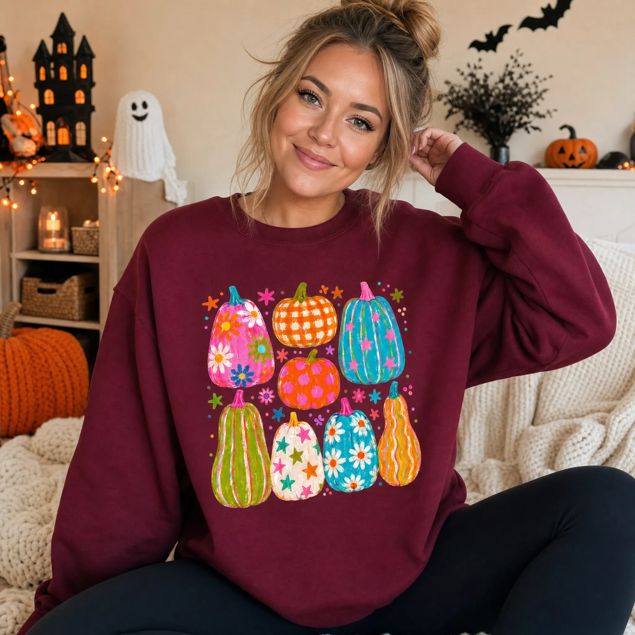 Playful Pumpkins, Bright Fall, Whimsical Autumn, Vibrant Halloween Vibes Sweatshirt sold by Refinery Number One product image thumbnail 5