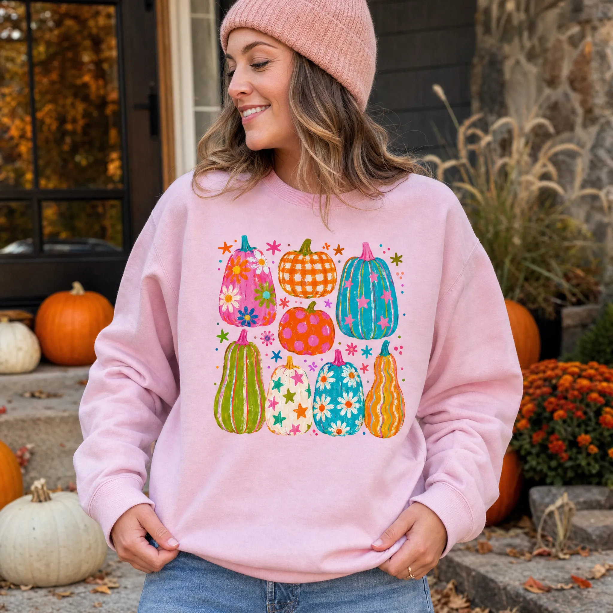 Playful Pumpkins, Bright Fall, Whimsical Autumn, Vibrant Halloween Vibes Sweatshirt sold by Refinery Number One product image thumbnail 4