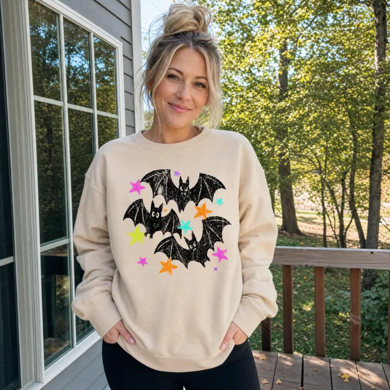 Vintage Bats, Colorful Grunge, Playful Aesthetic, Vibrant Pattern Sweatshirt made by Refinery Number One