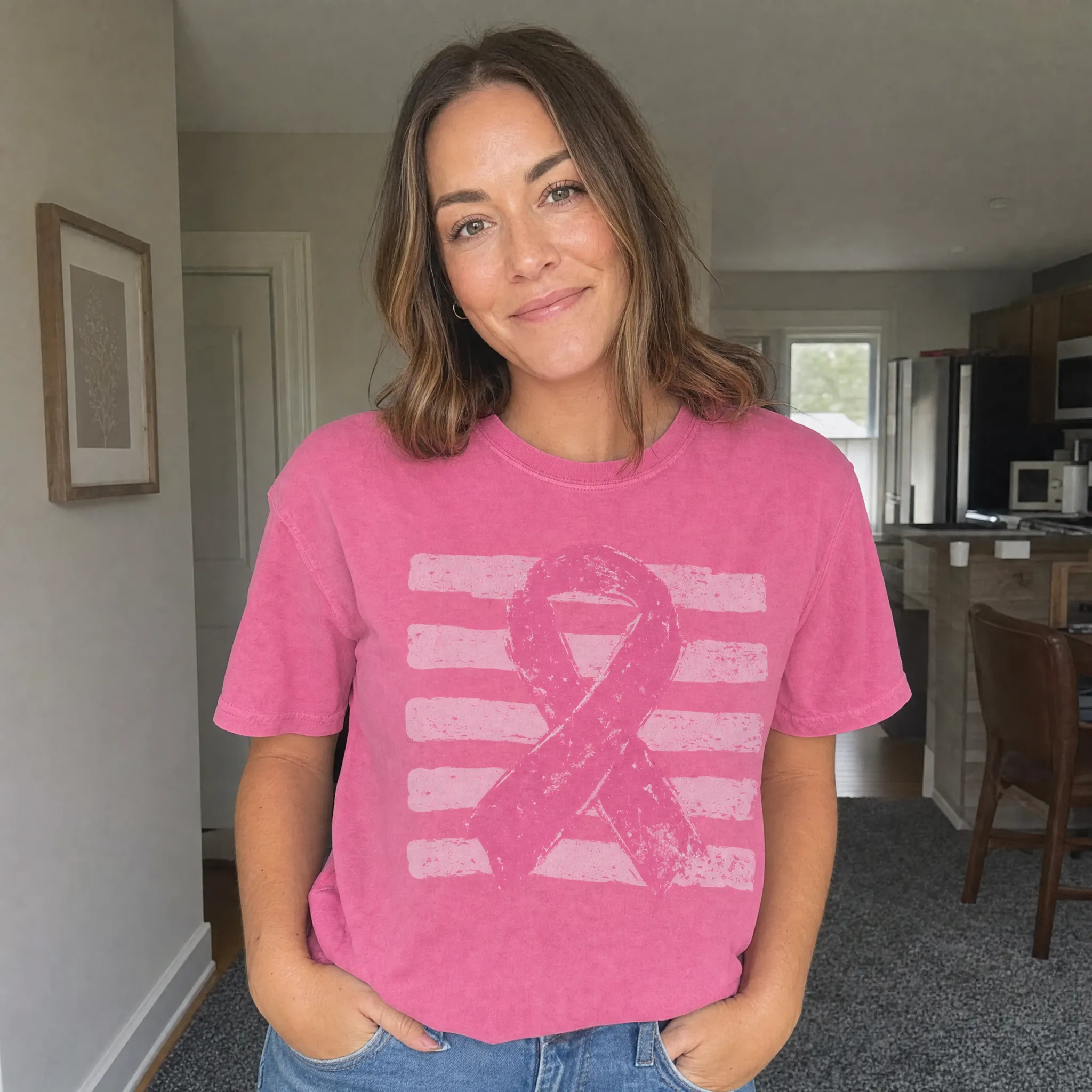 Pink Out, Pink Ribbon, Vintage Stripes, October Breast Cancer Awareness Comfort Colors Tee sold by Refinery Number One