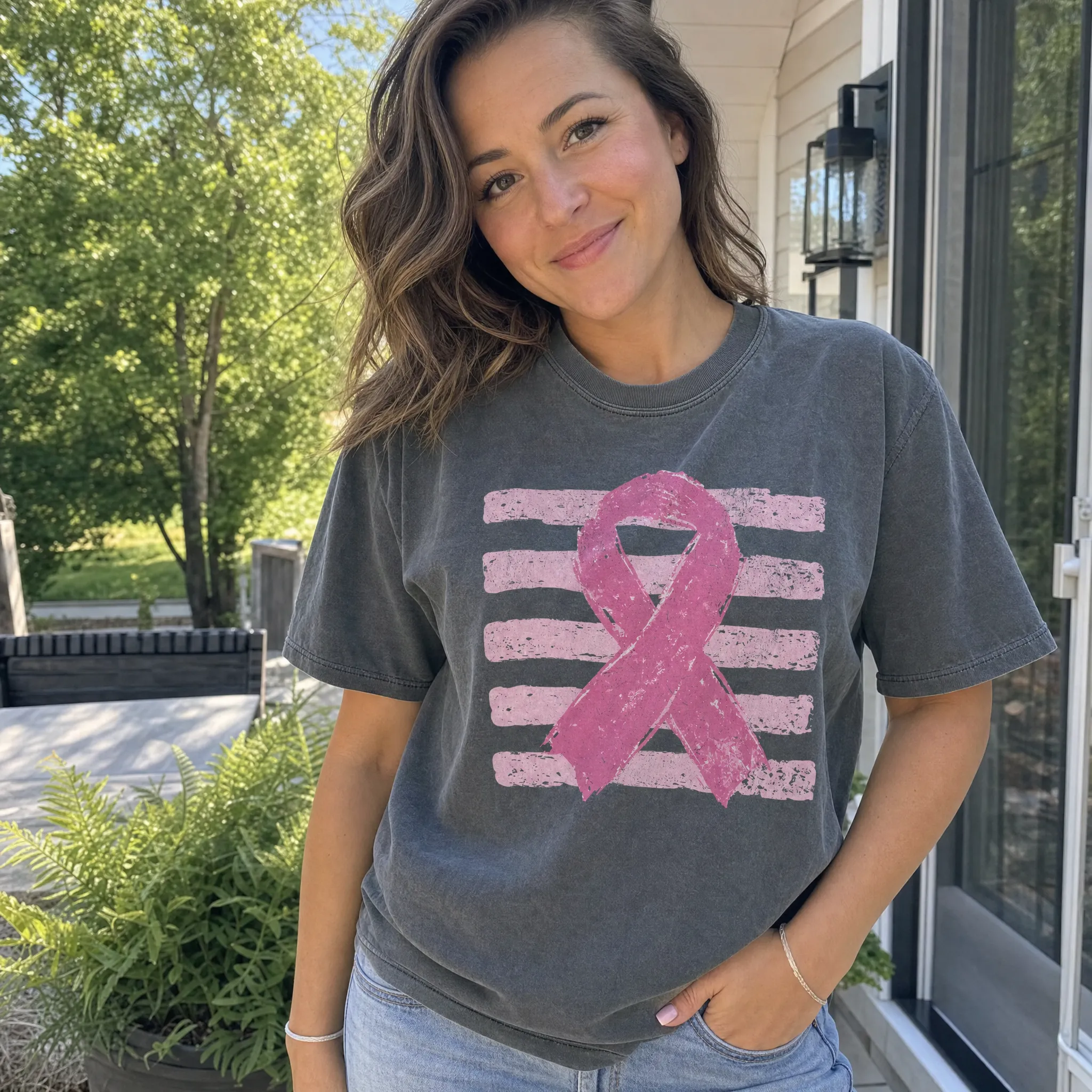 Pink Out, Pink Ribbon, Vintage Stripes, October Breast Cancer Awareness Comfort Colors Tee sold by Refinery Number One product image thumbnail 5