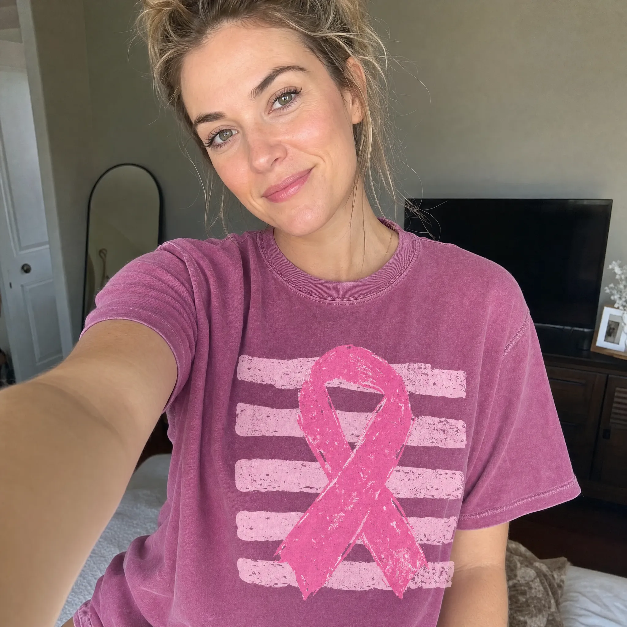 Pink Out, Pink Ribbon, Vintage Stripes, October Breast Cancer Awareness Comfort Colors Tee sold by Refinery Number One product image thumbnail 3