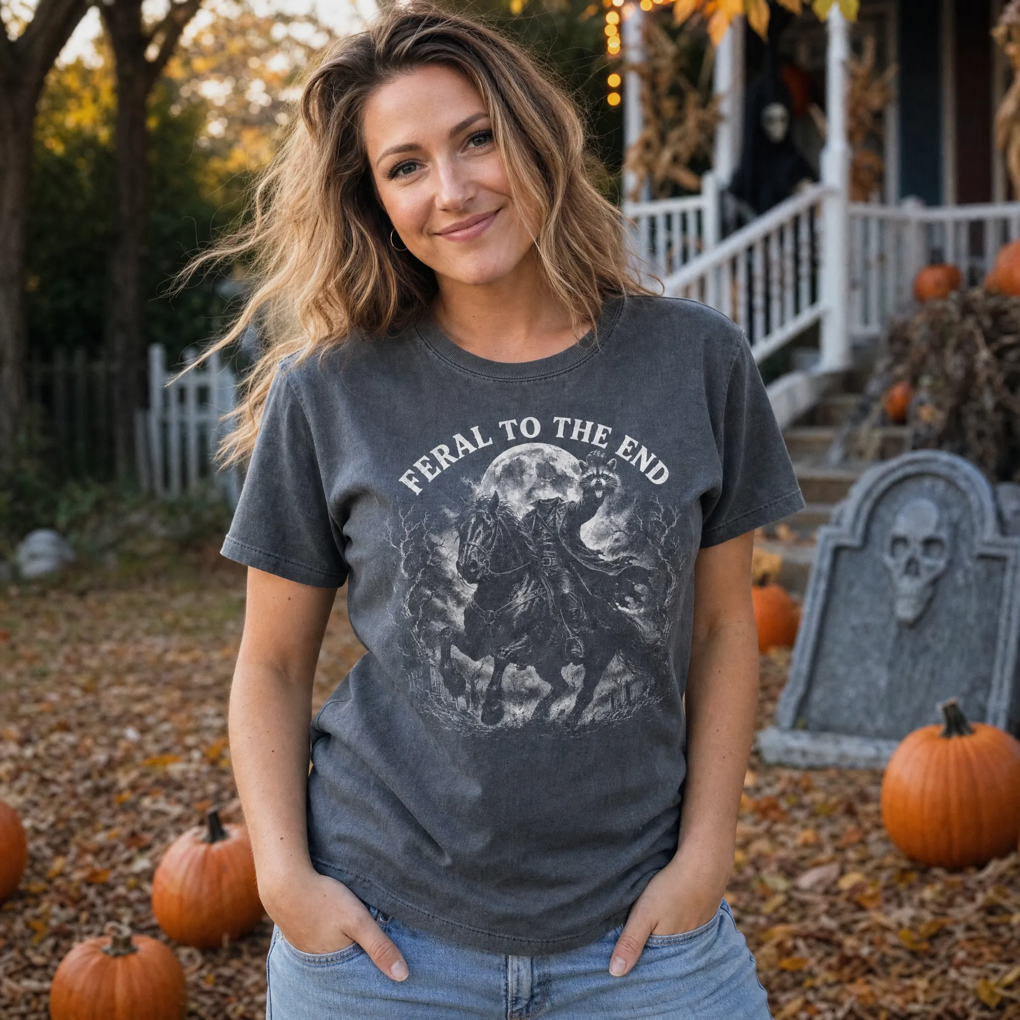 Raccoon Feral Headless Horseman, Funny, Spooky Halloween Comfort Colors Tee sold by Refinery Number One product image thumbnail 4