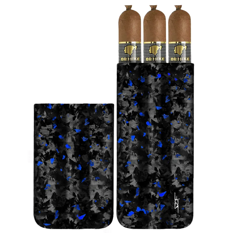 3 Tube Blue Flake Real Forged Carbon Fiber Cigar Case sold by Simply Carbon Fiber