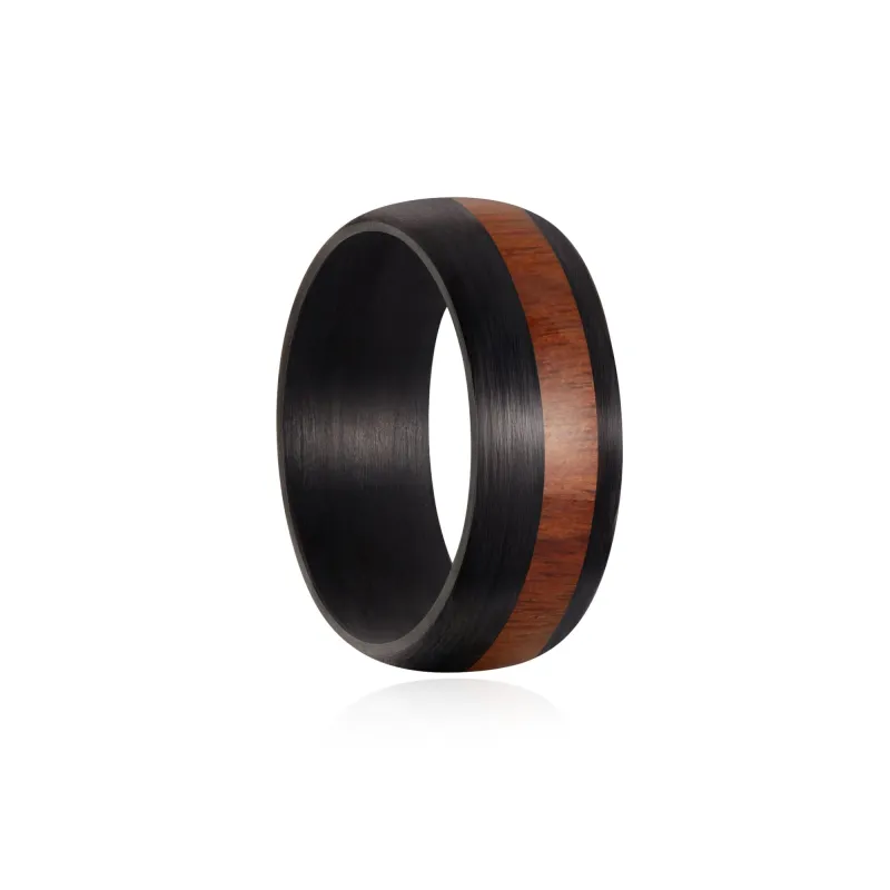 Forged Carbon Fiber Ring | Koa Wood Inlay | Slate Series made by Simply Carbon Fiber