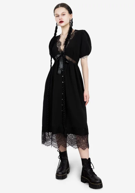 Mortuary Lace Button Up Midi Dress sold by Disturbia