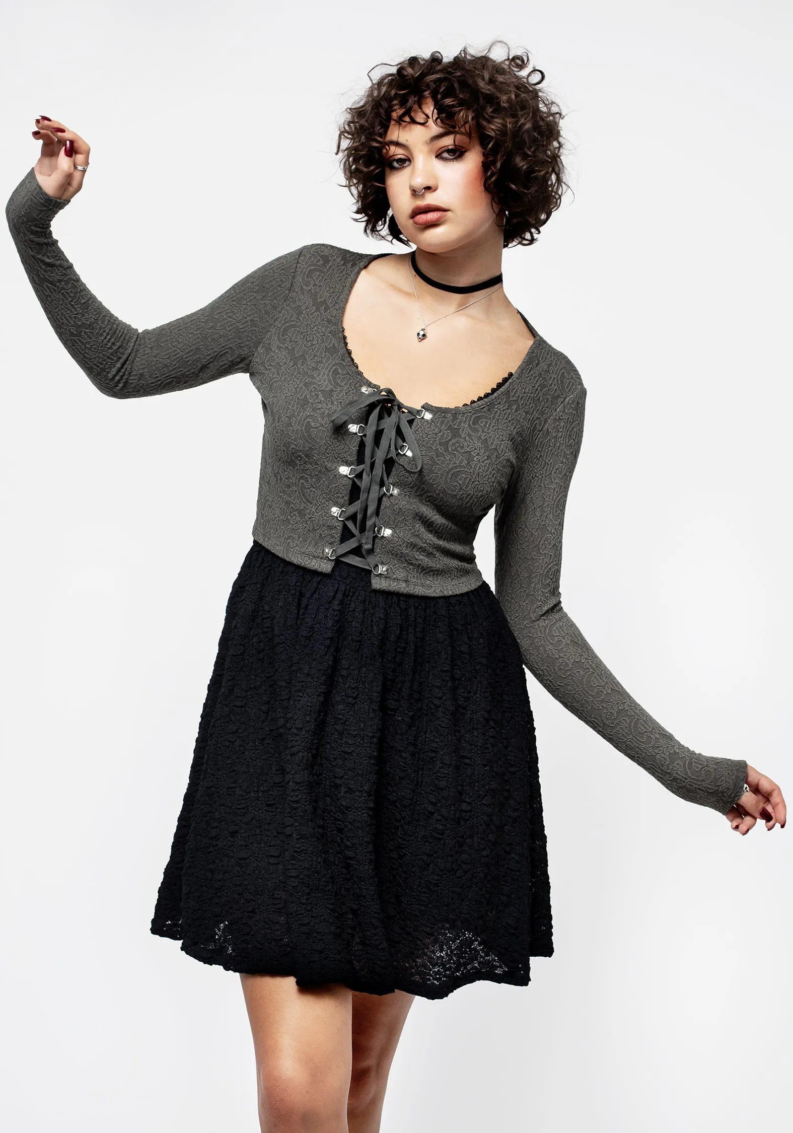 Laurel Lace Up Long Sleeve Crop Top sold by Disturbia