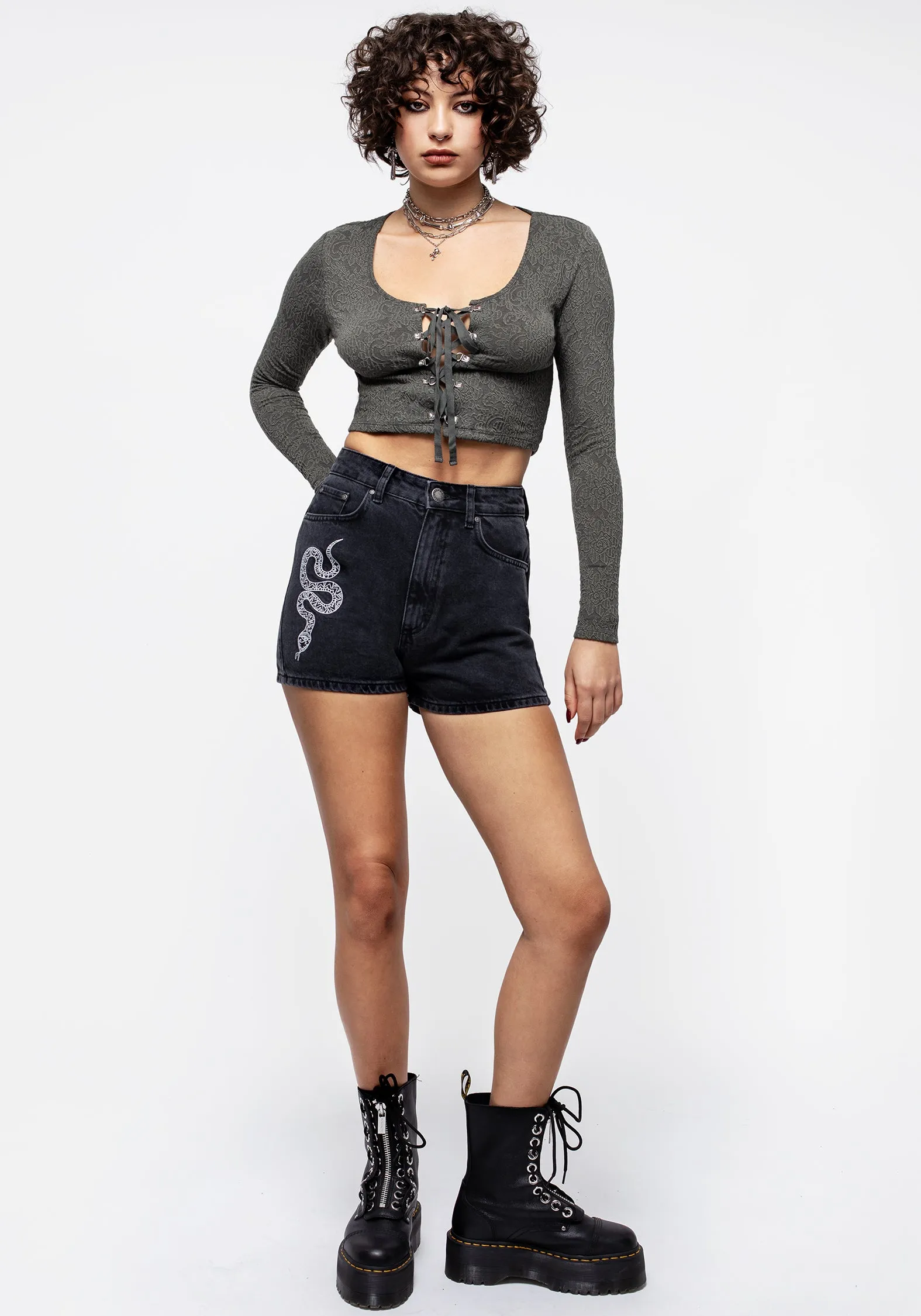 Laurel Lace Up Long Sleeve Crop Top sold by Disturbia product image thumbnail 5