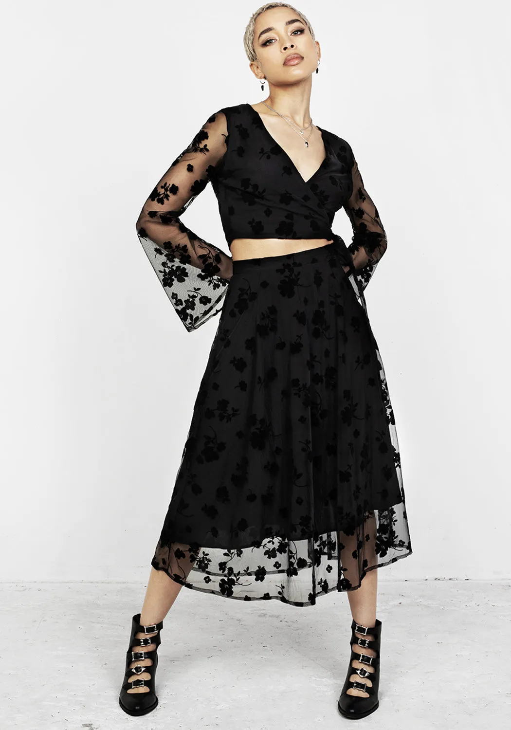 STEVIE MIDI FLOCK SKIRT sold by Disturbia