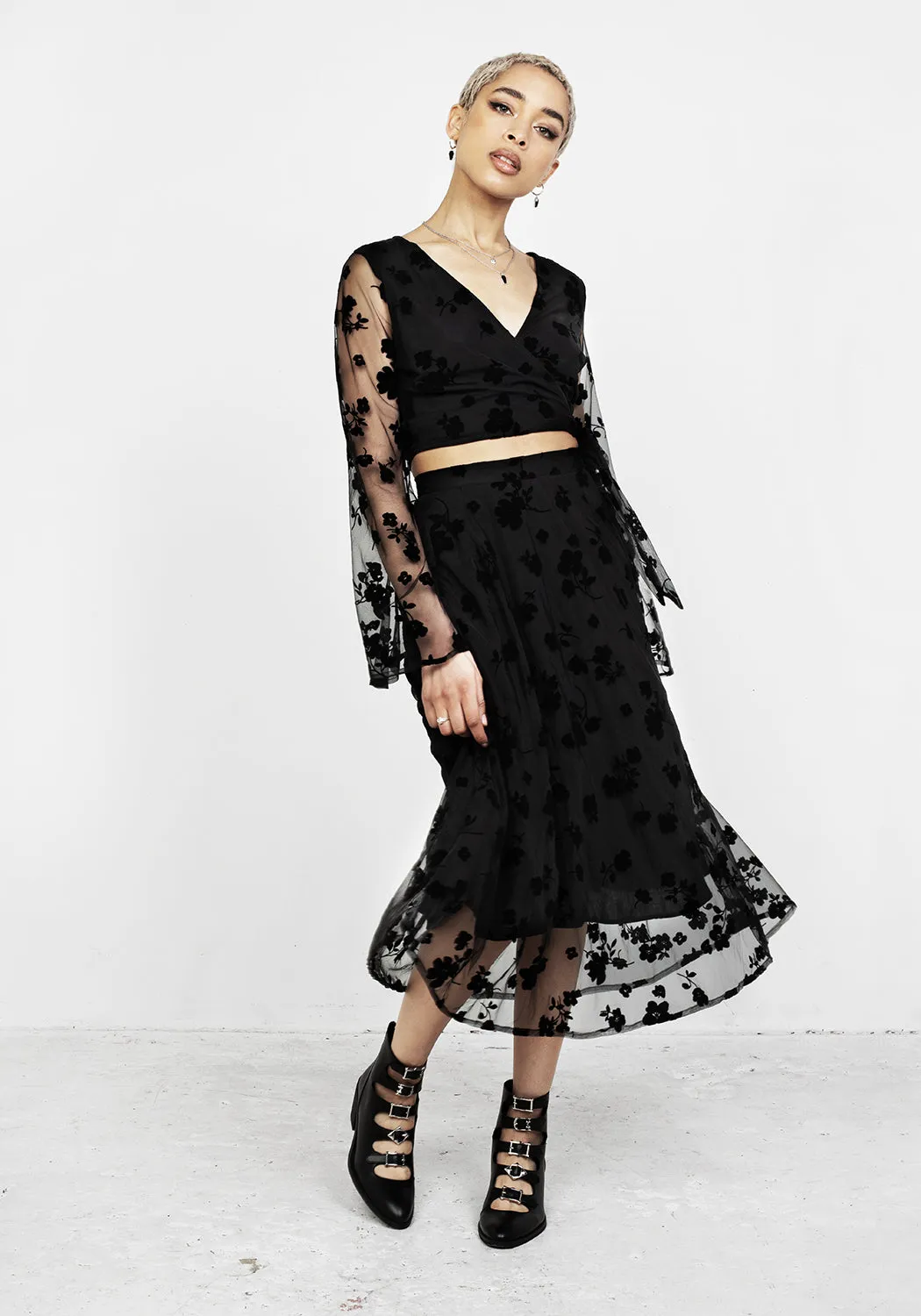 STEVIE MIDI FLOCK SKIRT sold by Disturbia product image thumbnail 5